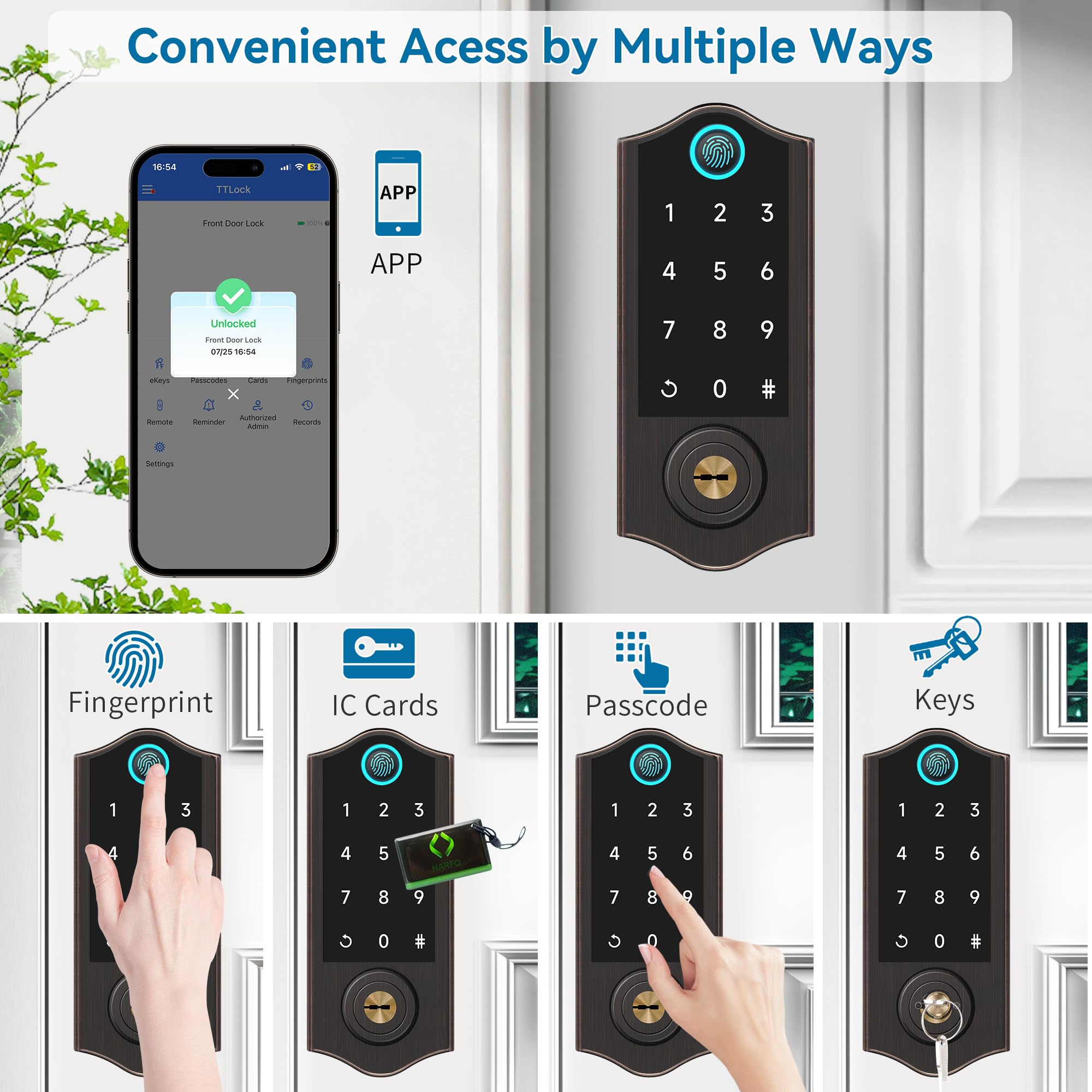 Harfo Smart Fingerprint Door Lock - Keyless Entry, App Control - for Home Security