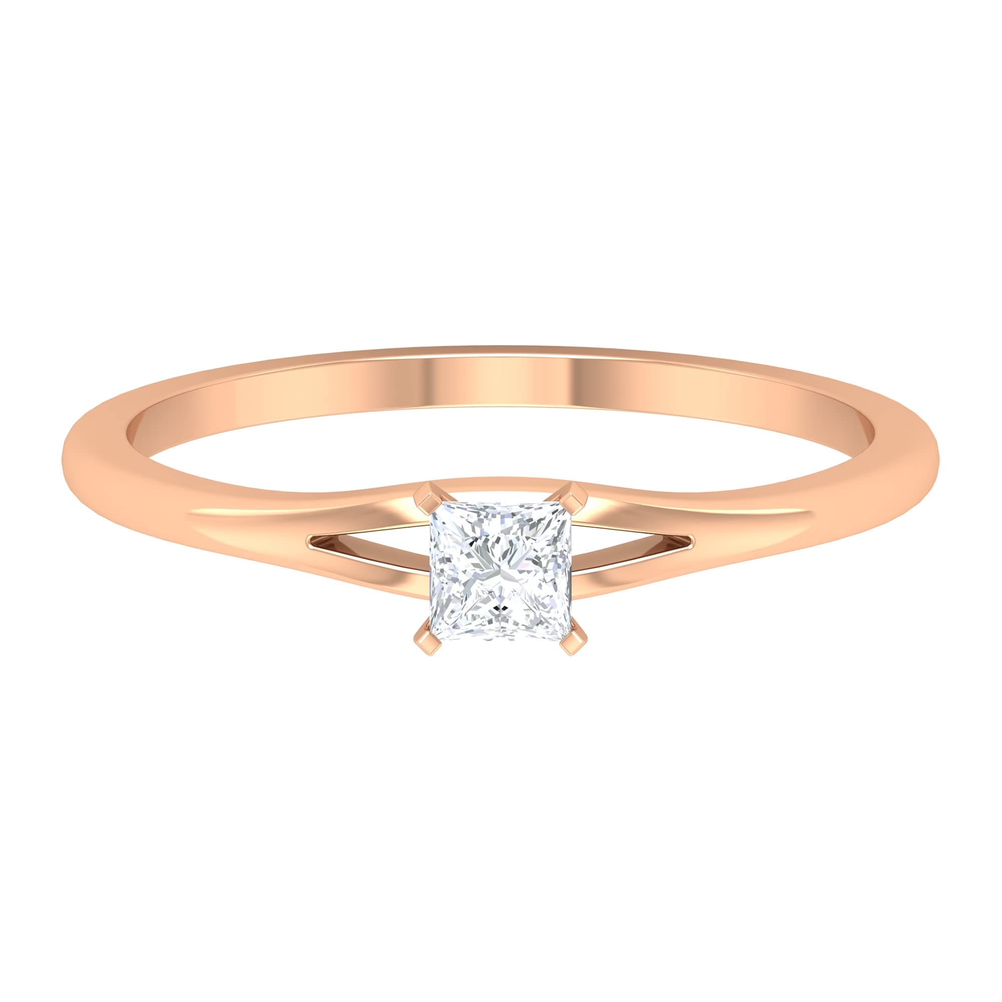 1/4 CT Princess Cut Cubic Zirconia Solitaire Ring - 10K Solid Gold Split Shank Engagement Ring for Women - Perfect for Proposals, Anniversaries & Special Occasions