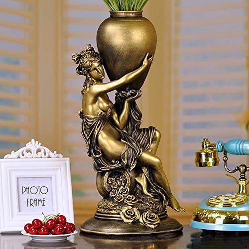 Greek Goddess Statue with Vase - Polyresin Sculpture Home Decor, Wedding Ornament, Woman Plant Stand with Urn & Rose Flowers Relief, 19x9x9 Inches - Perfect for Living Room, Garden, or Wedding Centerpiece Decorations