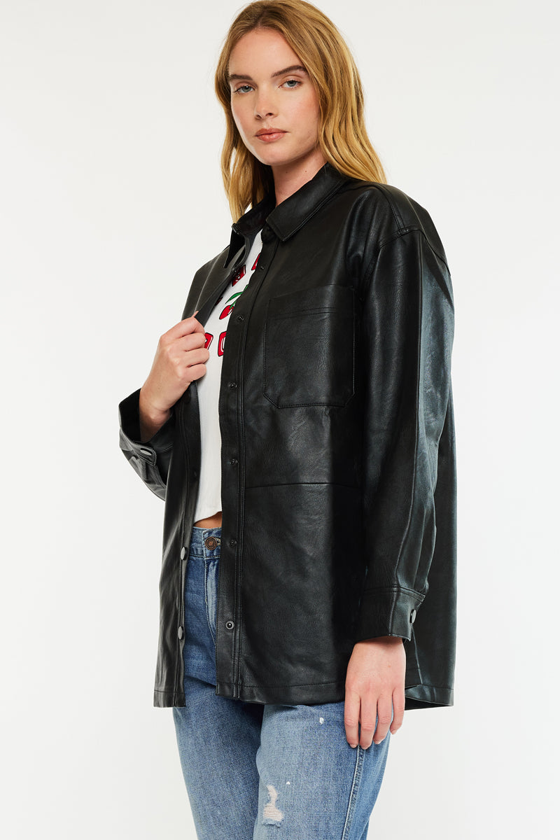 Stylish Margo Faux Leather Oversized Jacket for Women - Trendy Vegan Leather Coat with Zipper Closure - Perfect for Fall Fashion, Casual Outings & Night Out Looks