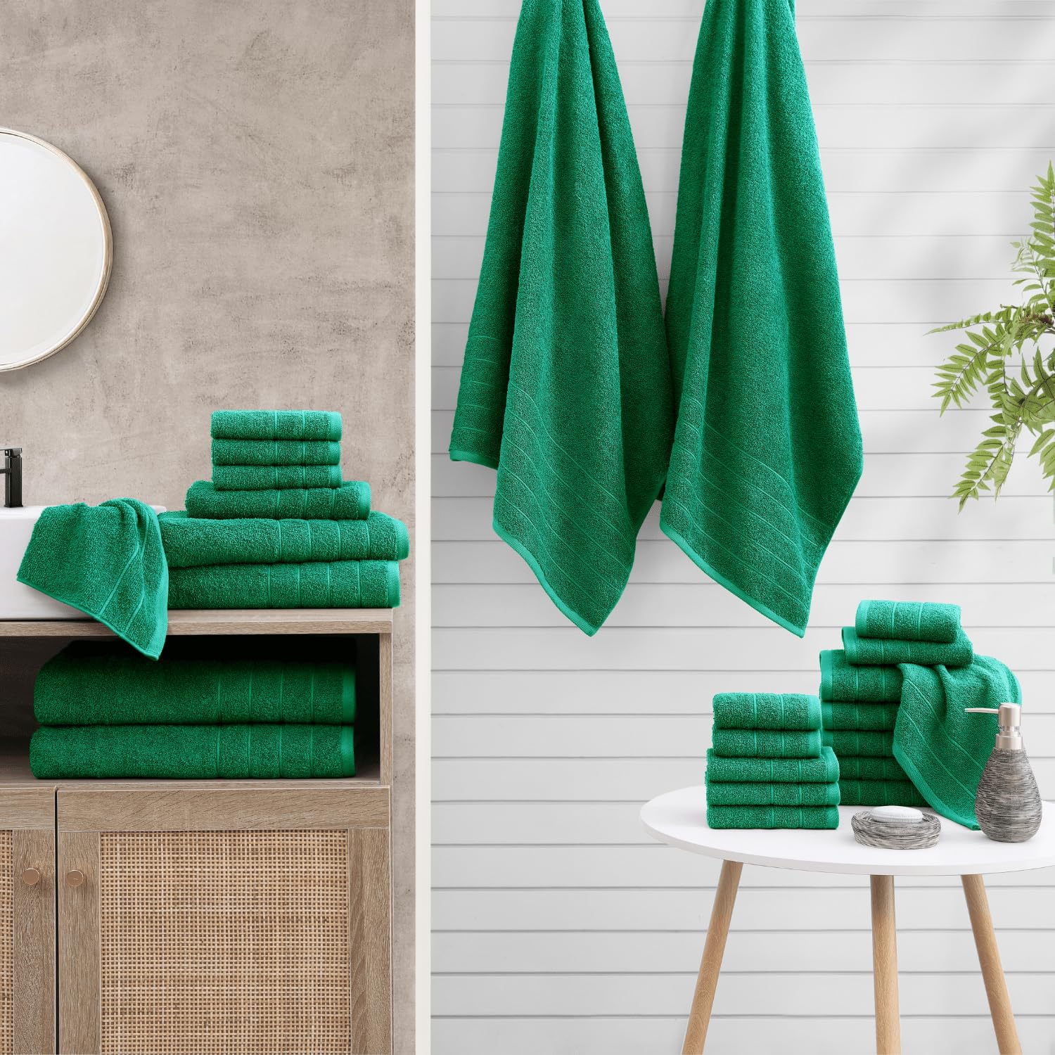Premium 8-Piece Green Bath Towel Set - 2 Large Bath Towels (30x60 Inches), 2 Hand Towels & 4 Washcloths | 100% Ring-Spun Cotton, Ultra Soft & Quick-Drying | Luxury Bathroom Essentials for Spa, Guest Bath & Home Decor