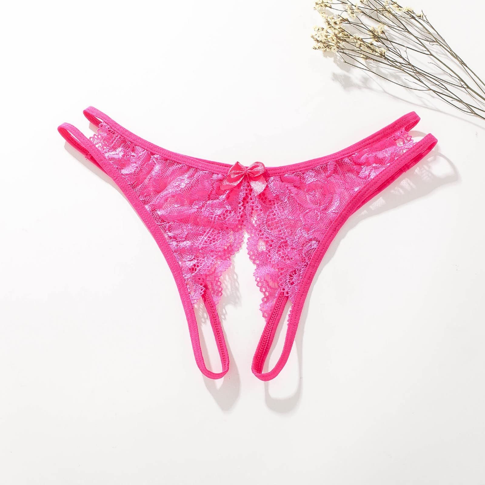 Sexy Women's Crotchless Lace Underwear - Floral Bowknot Thong Panties with T-Back & Mesh Cutout Design for Sensual Wear | Perfect for Valentine's Day, Lingerie Party & Romantic Nights