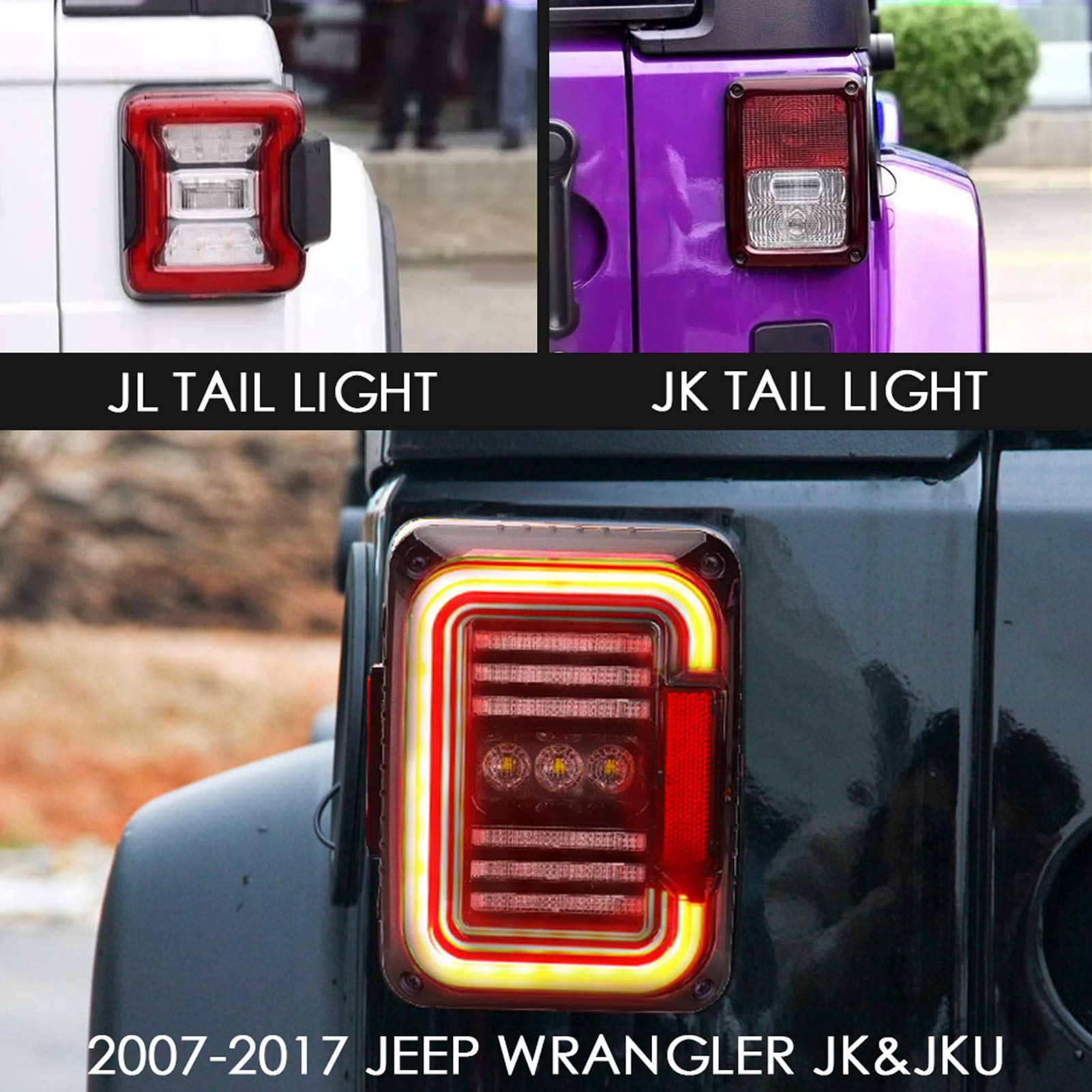 Smoked LED Tail Lights Replacement for Jeep Wrangler JK JKU 2007-2017 - 20W Brake Reverse Lights, DOT Approved Daytime Running Lights - Perfect for Off-Roading, Night Driving & Enhanced Safety