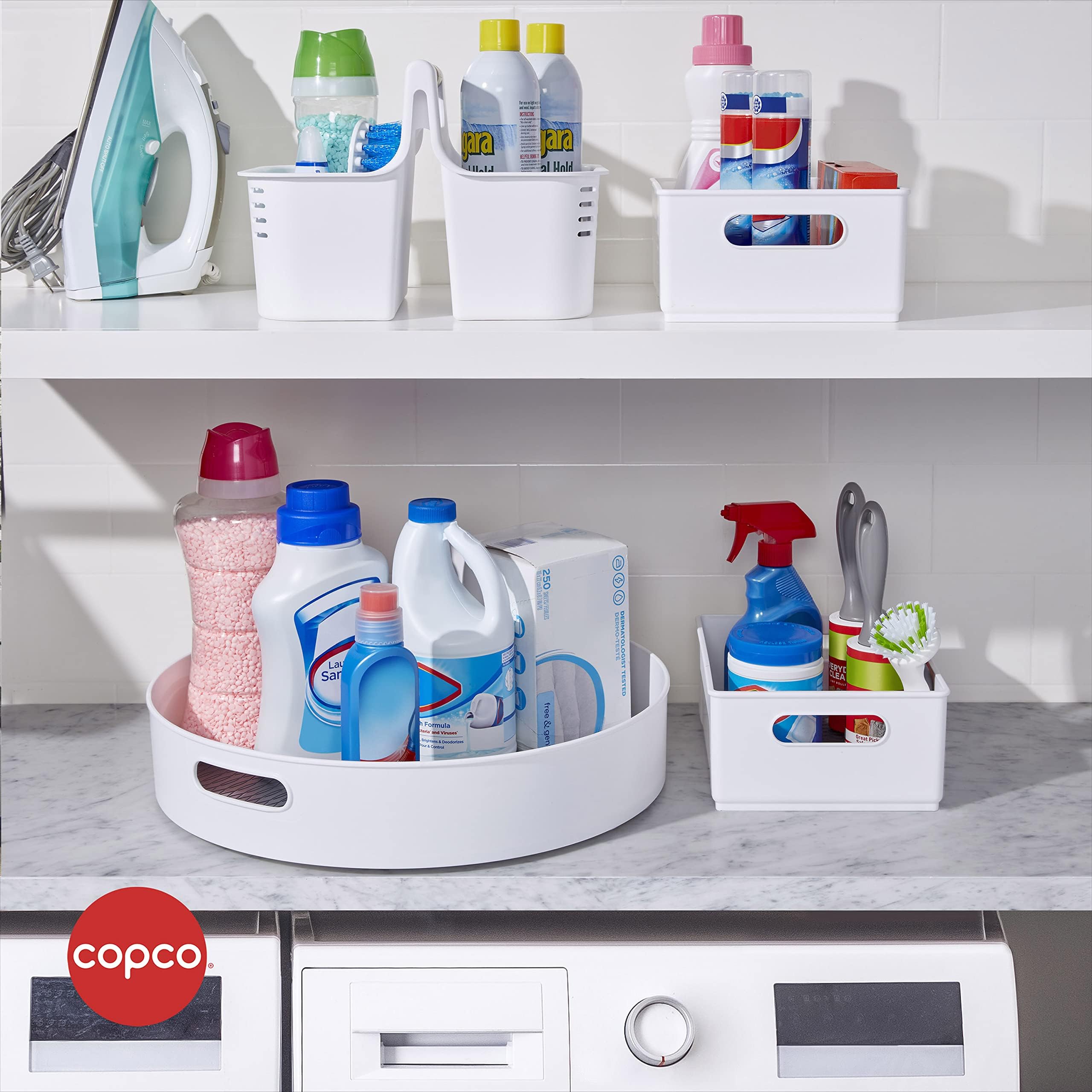 Copco 10-Inch White Cabinet Storage Bin with Built-In Handles & Non-Slip Base - Perfect for Organizing Kitchen, Pantry, Closet & Bathroom - Great for Storing Spices, Snacks, Toiletries & Tall Items - Space-Saving Home Organization Solution