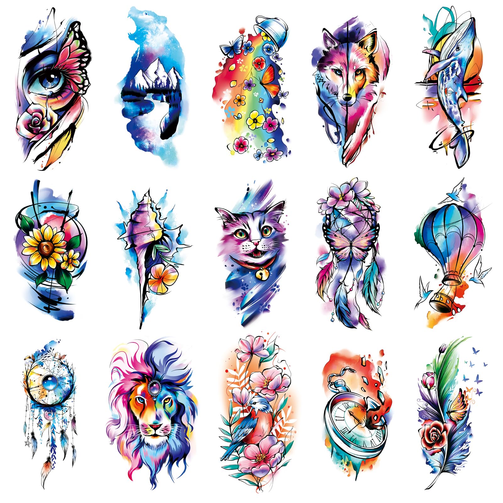 79 Sheets Realistic Temporary Tattoos for Adults & Kids - Waterproof Fake Tattoos with Lion, Cat, Rabbit & Butterfly Designs - Long Lasting Body Art Stickers for Women & Girls - Perfect for Parties, Festivals & Costume Events