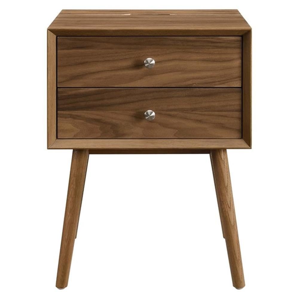Modern Walnut Wood Nightstand with USB Ports - Stylish Bedside Table for Bedroom, Living Room & Office Storage