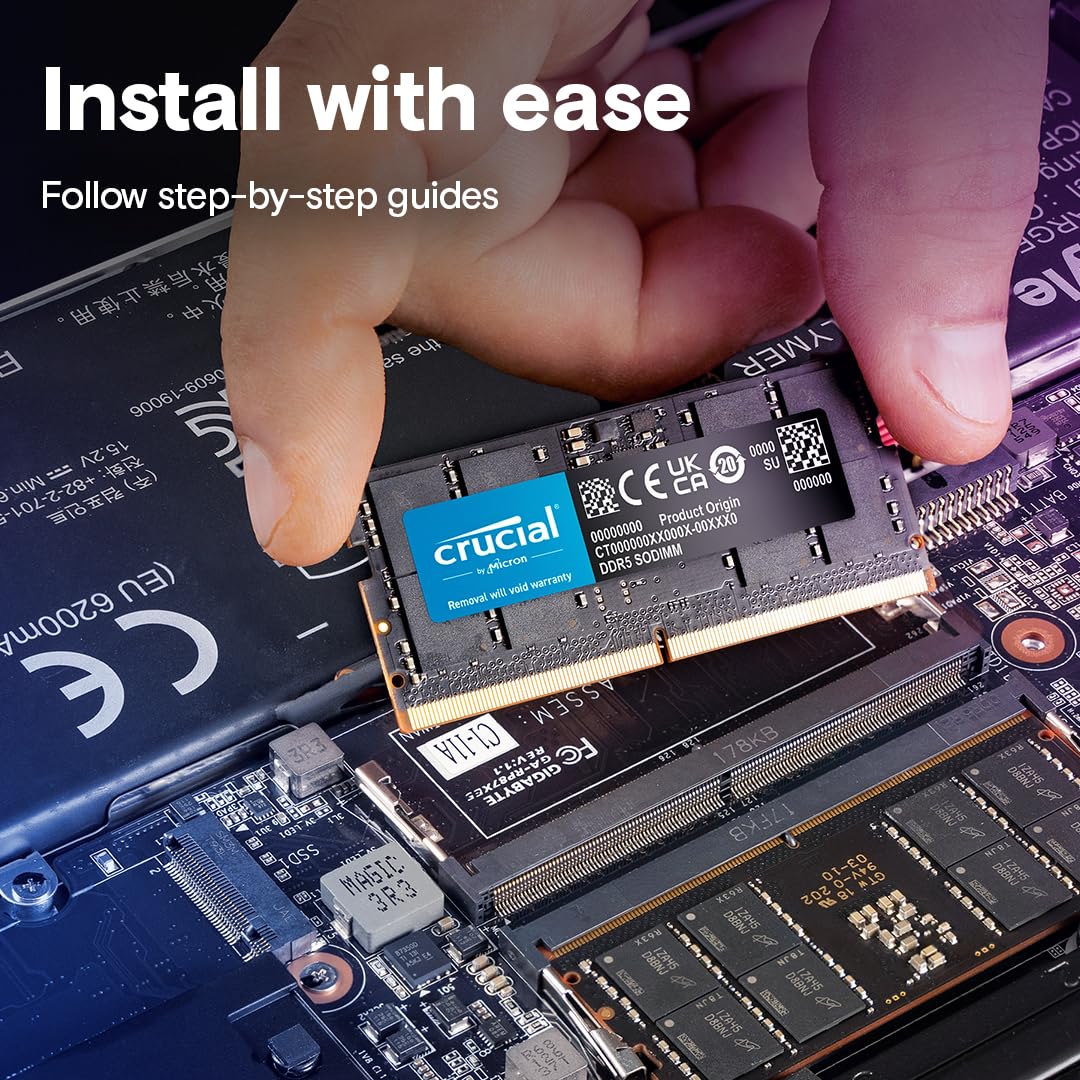 Crucial RAM 32GB DDR5 5200MHz (4800MHz) SODIMM Laptop Memory - CT32G52C42S5 - Upgrade for Gaming, Video Editing & High-Performance Laptops
