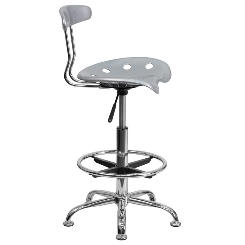 FLASH Bradley Vibrant Violet and Chrome Drafting Stool with Tractor Seat - Adjustable Height Bar Stool for Home Office, Art Studio & Industrial Workspaces