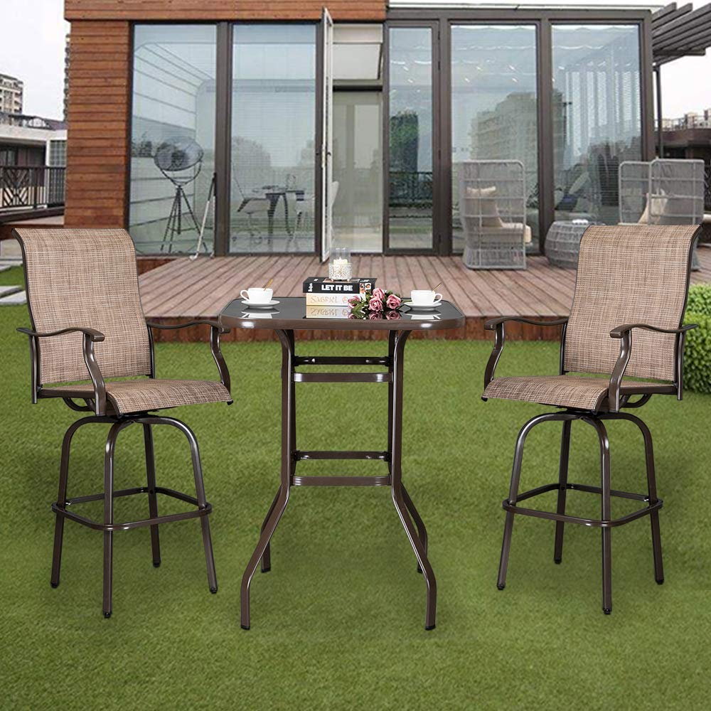 **Outdoor Bar Table - 36 Inch Square High Top Bistro Table with Metal Frame & Tempered Glass Top - Patio Pub Table for Deck, Poolside, Garden, Porch - Perfect for Outdoor Dining & Entertaining (Brown)**