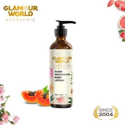 Glamour World Ayurvedic Glow Body Lotion for Skin Whitening & Moisturizing - Enriched with Neem, Rose, Turmeric, Papaya & Lavender Oil - Brightens Skin Tone, Keeps Skin Soft & Glowing - Perfect for Daily Skincare Routine & Radiant Complexion