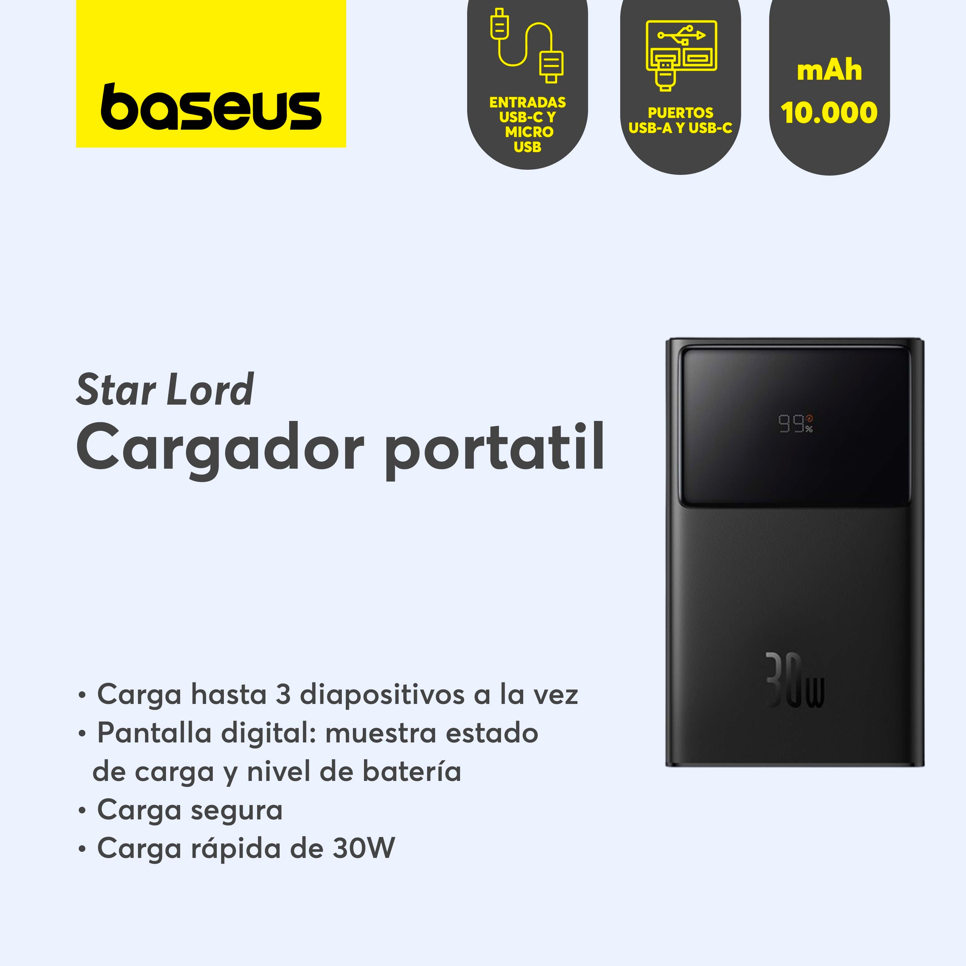 Baseus Star Lord 10000mAh Power Bank with Digital Display, 30W Fast Charging Portable Charger - Perfect for Travel, Camping & Emergency Power Backup (Black)