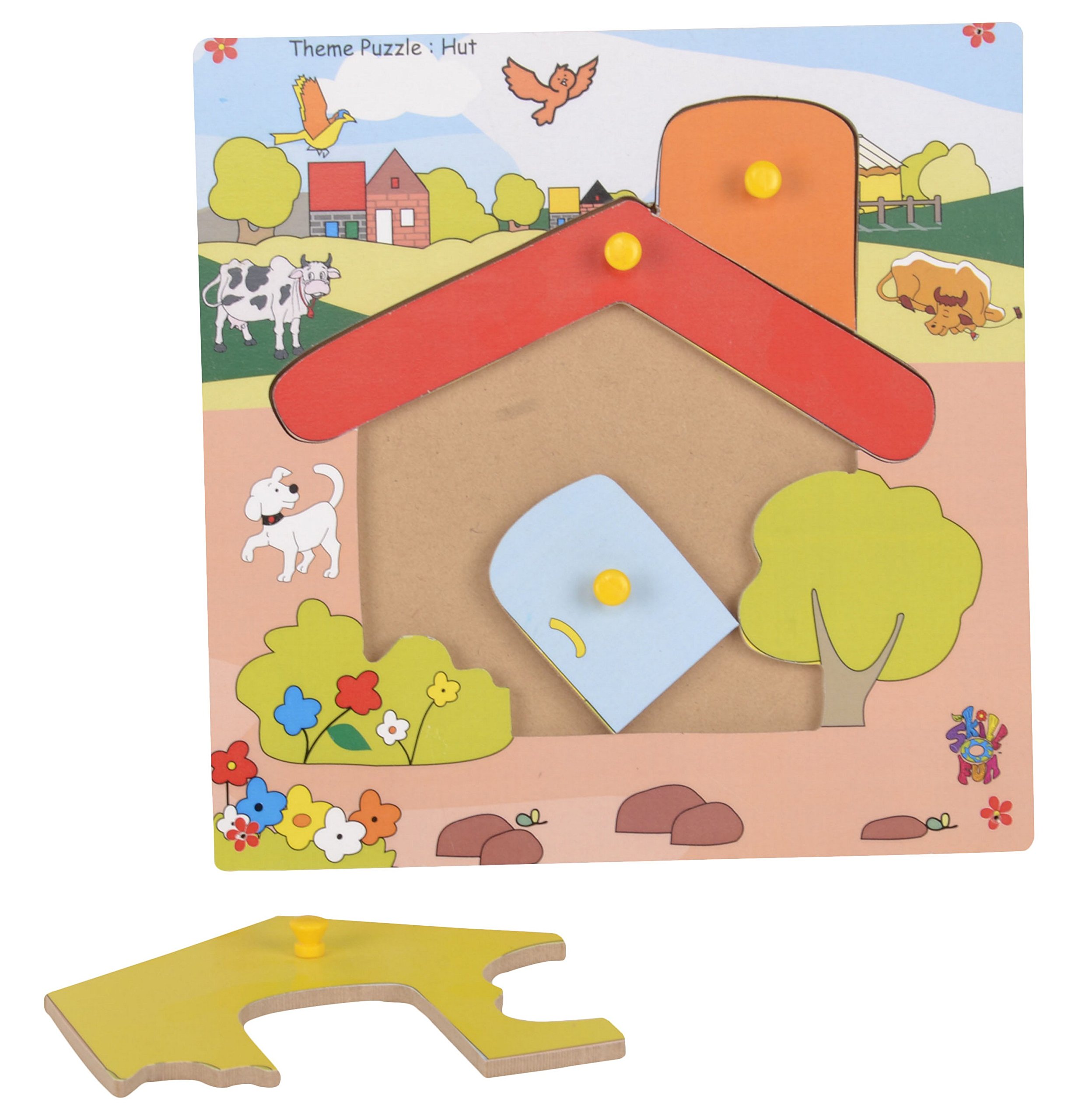 Skillofun TPS-21 Wooden Theme Puzzle with Knobs - Multi Color Educational Toy for Kids, Perfect for Early Learning & Montessori Classrooms