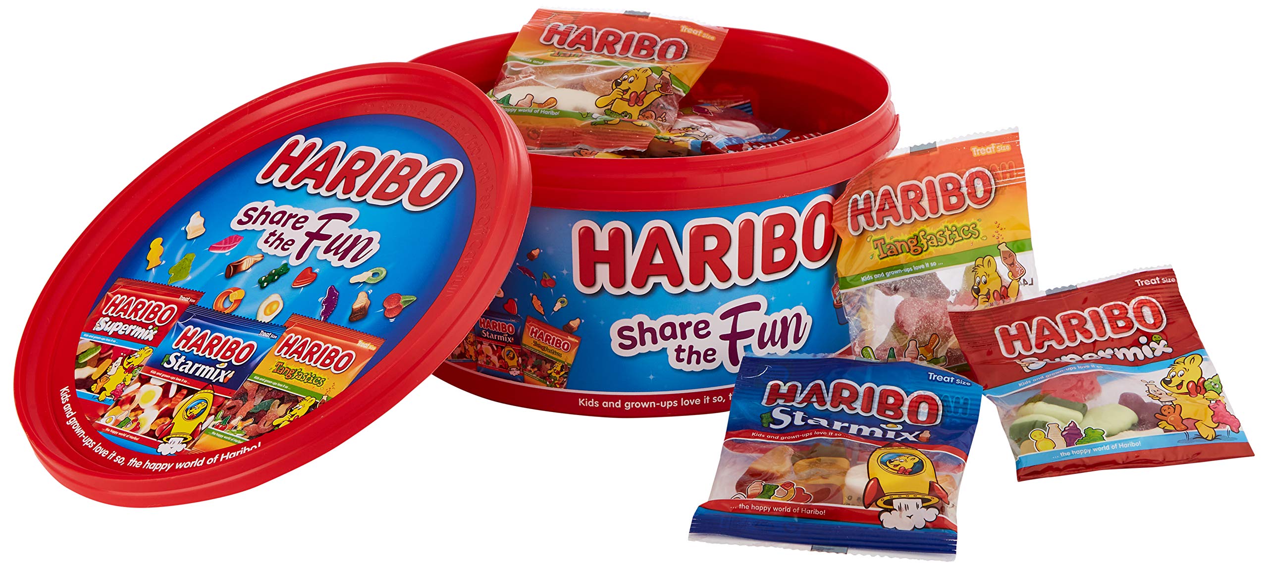 Haribo Share The Fun Mini Bags Sweets Tub, 600g - Assorted Fruit Flavored Gummy Candy for Parties, Snacks & Office Treats | Bulk Pack for Halloween, Christmas & Birthday Celebrations
