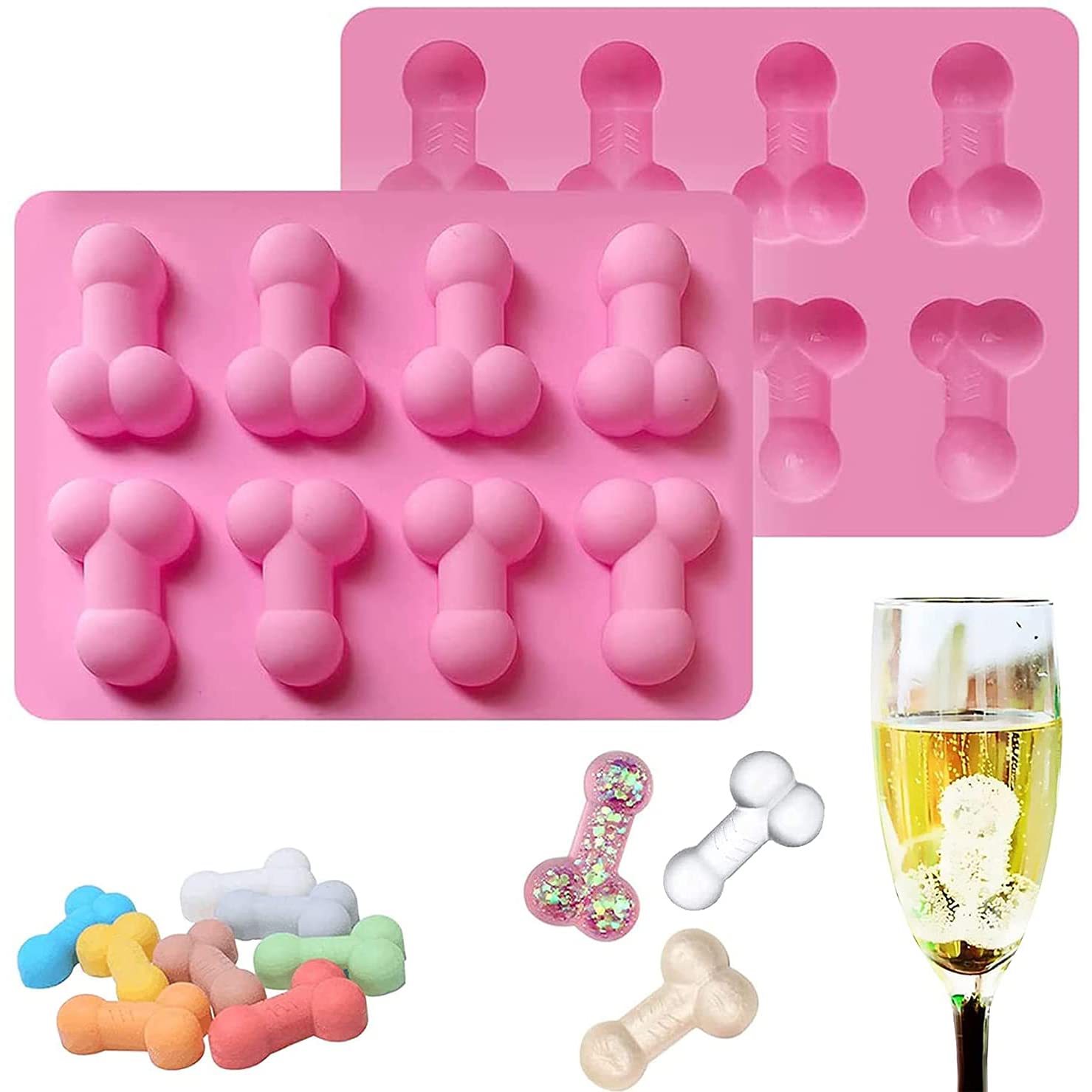 2Pcs Silicone Penis Ice Cube Tray - Funny DIY Chocolate & Candy Mold for Fondant, Lollipop, Soap, Resin Crafts - Perfect for Bachelorette Parties, Adult Gag Gifts & Cake Decorating