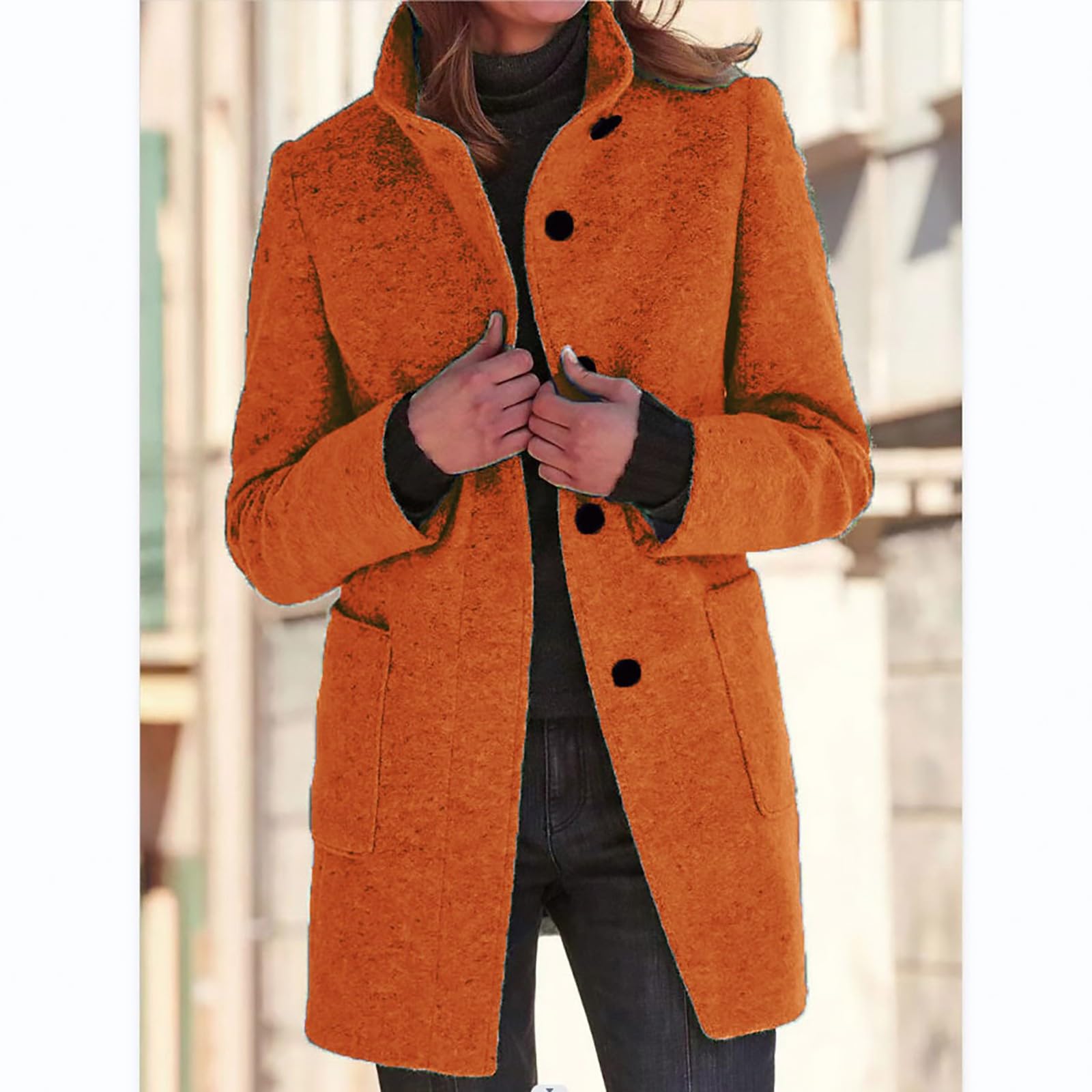2025 Plus Size Women's Wool Coats - Thickened Stand Collar Single Breasted Casual Jacket with Pockets | Spring Fashion Outerwear for Work, Dating & Daily Wear