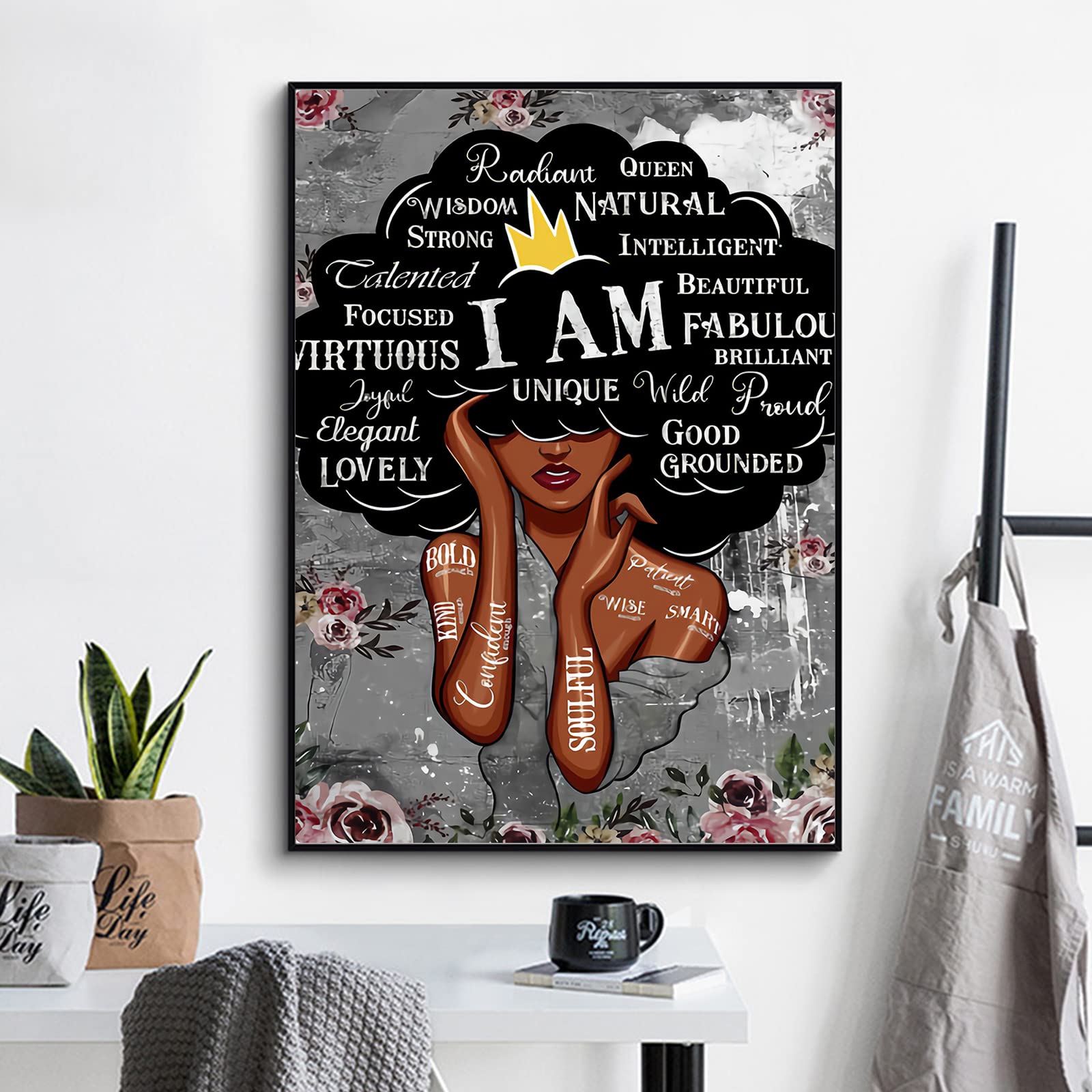 African Queen Canvas Wall Art - Black Women Paintings, African American Abstract Art, Nordic Style Posters for Living Room Decor - Perfect for Home, Office & Gifts