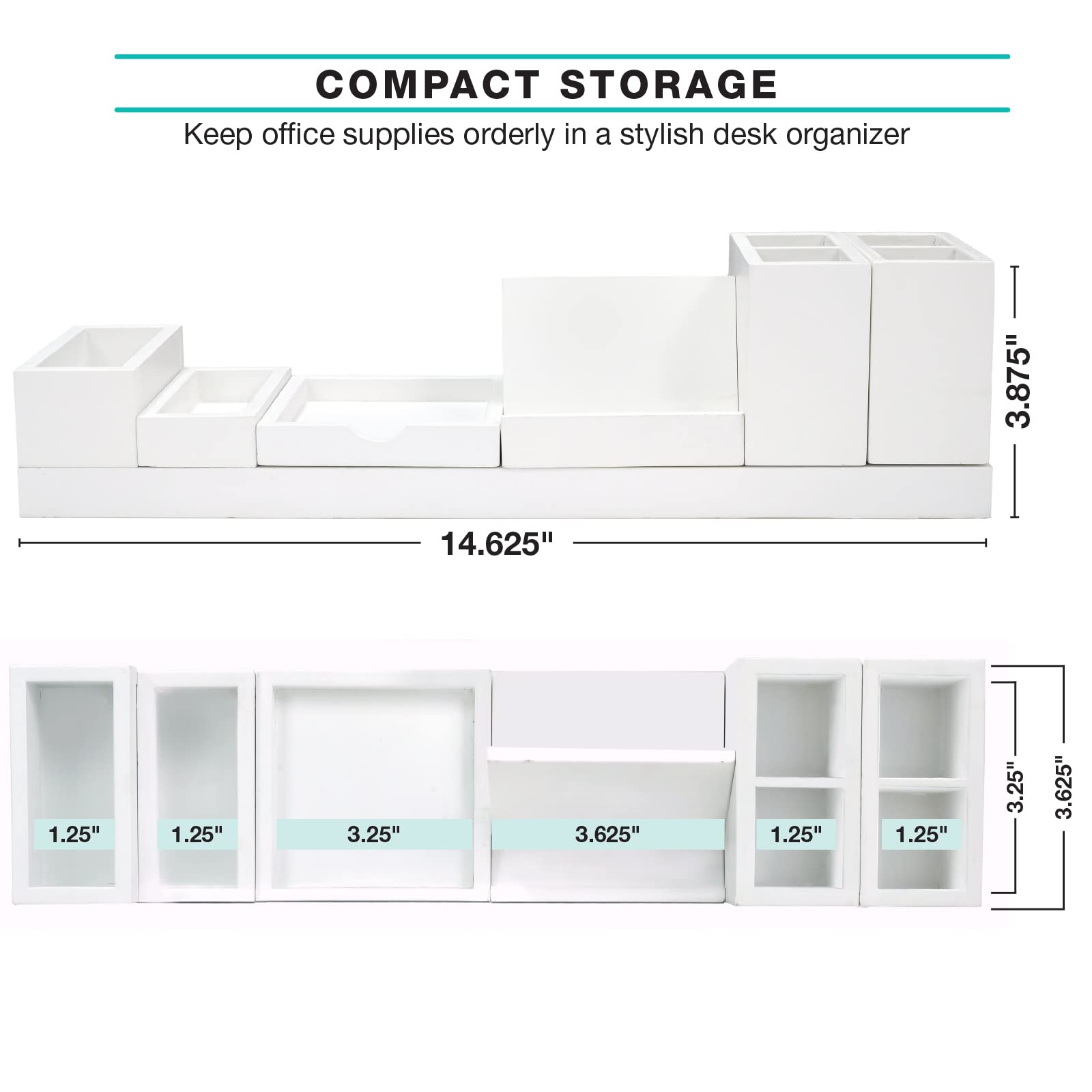 Magnetic Desk Organizer with 6 Removable Compartments - Perfect for Organizing Pens, Pencils, Post-It Notes, Paper Clips, Office Supplies & Smartphones | White | Ideal for Home Office, Study Desk & Workspace Organization