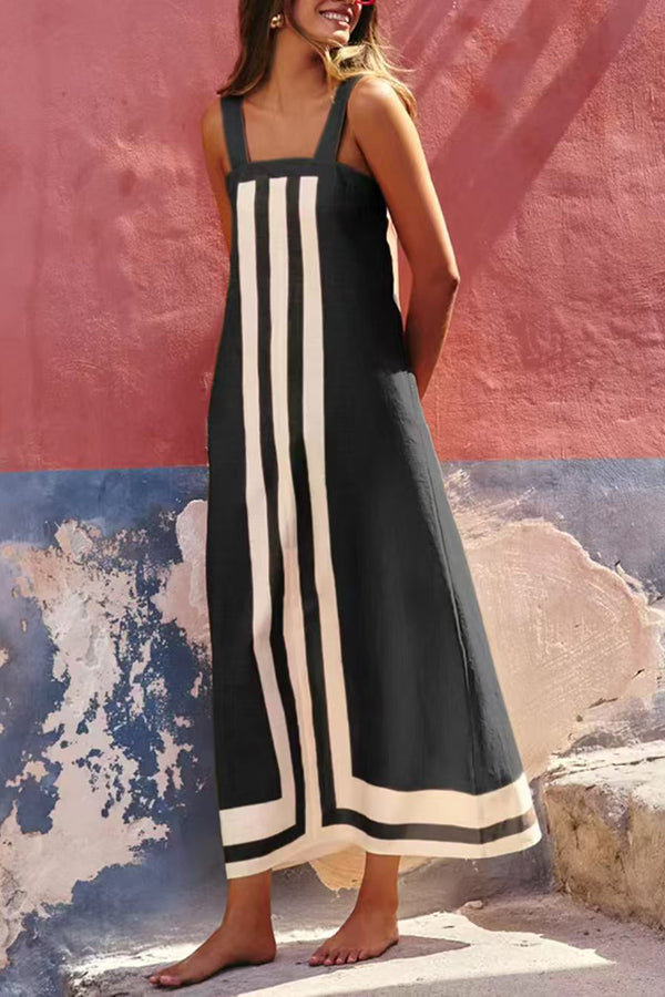 Stylish Striped Print Resort Maxi Dress for Women - Casual Sling Summer Beach Dress for Vacations & Outdoor Parties
