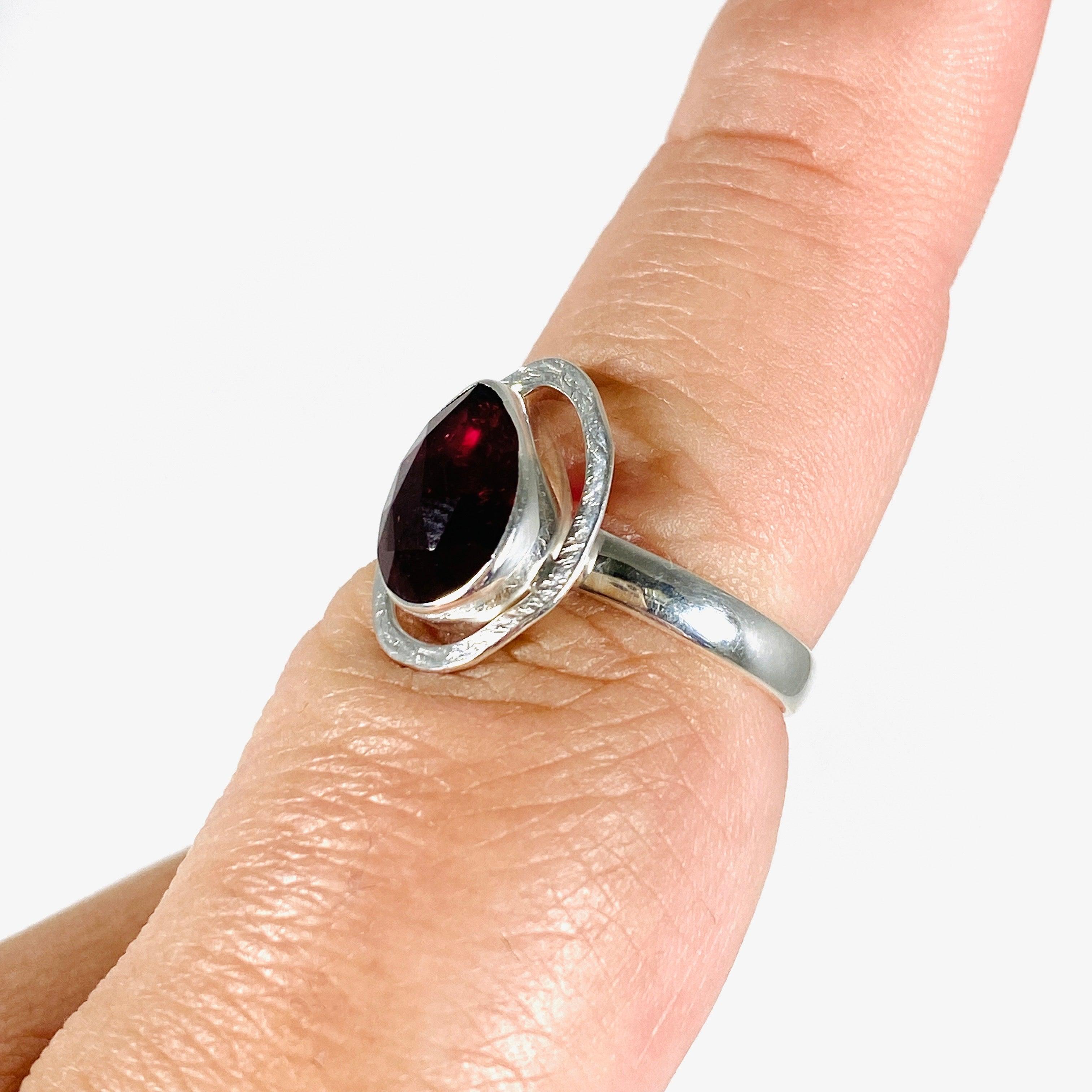 Garnet Faceted Teardrop Ring - Size 8 - LRGJ 16 - Elegant Jewelry for Women - Perfect for Weddings, Parties & Special Occasions