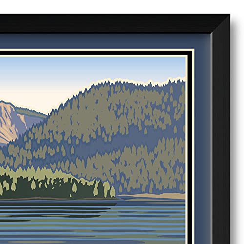 Paul Leighton Framed Art Print - 26x38 Inch California Landscape Painting, Hume Lake Scenic Wall Decor for Living Room & Office