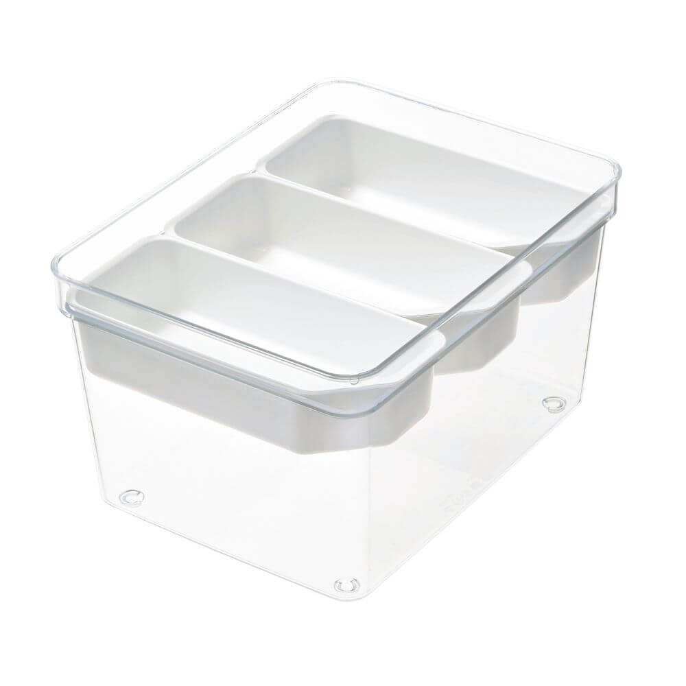 iDesign Large Tall Fridge Storage Container with Removable Insert Trays - Perfect for Organizing Leftovers, Meal Prep, and Beverages in Your Refrigerator