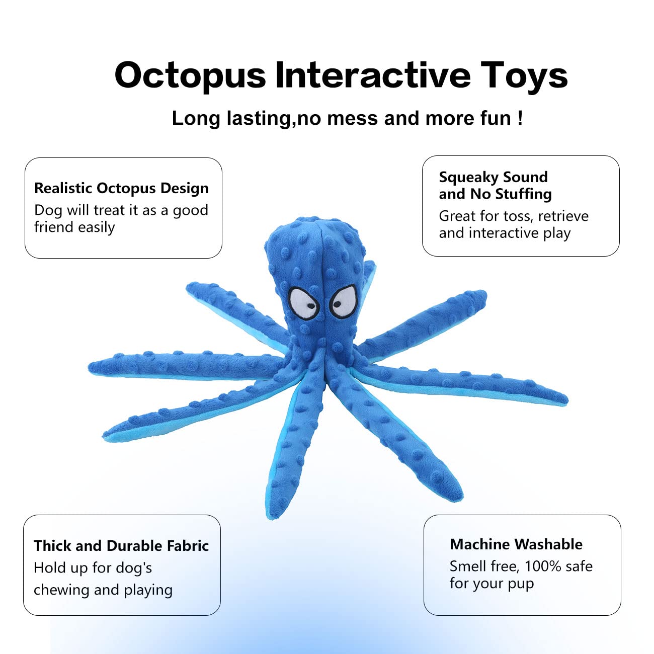Durable Octopus Squeaky Dog Toys - No Stuffing Crinkle Plush Chew Toys for Puppy Teething, Interactive Play for Small, Medium & Large Dogs - Training & Boredom Relief - 2 Pack - Perfect for Indoor Play & Outdoor Adventures