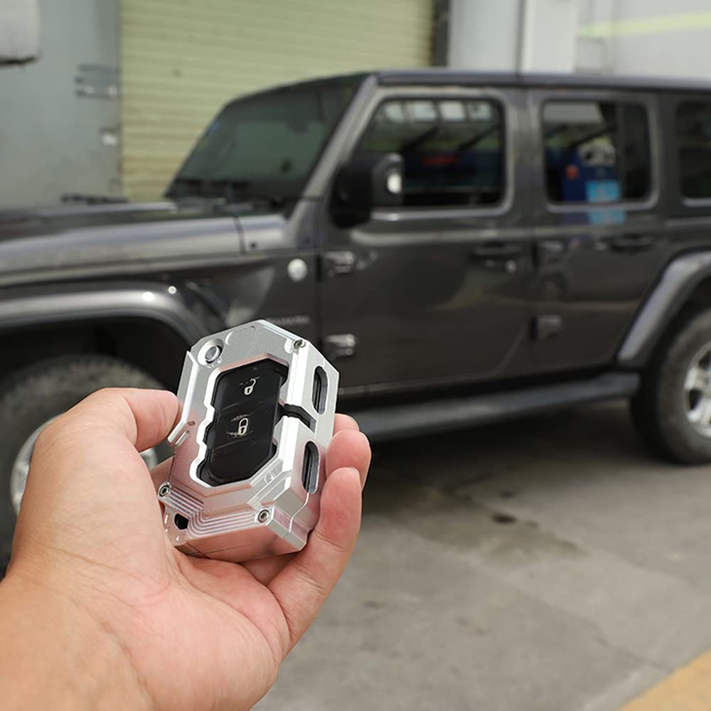 Premium Car Key Fob Case Cover for Jeep Wrangler JL & Gladiator JT (2018-2022) - Durable Protective Shell, Silver Finish - Perfect Jeep Interior Accessories for Daily Use & Off-Road Adventures