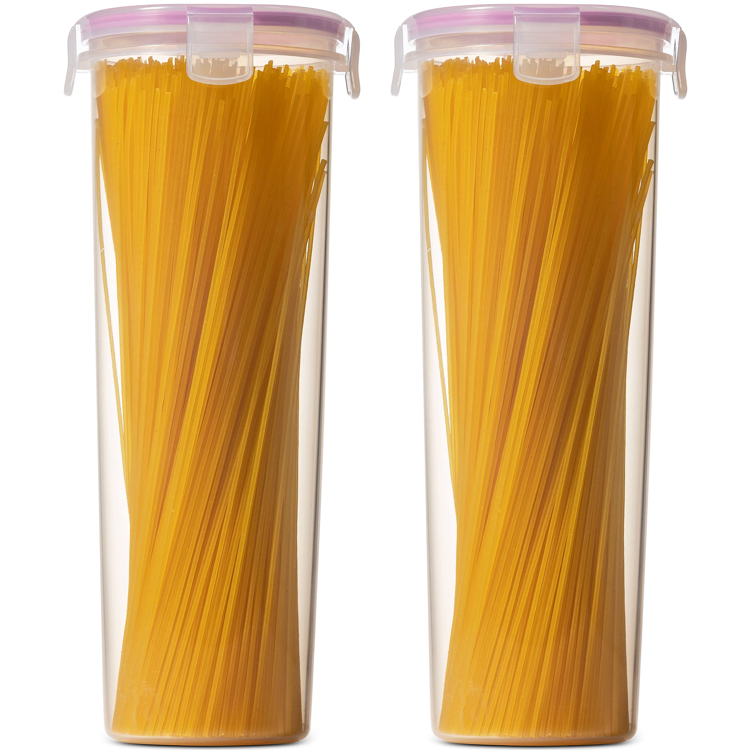 Komax Airtight Spaghetti Storage Containers - BPA-Free Plastic Pasta Canisters with Lids - Set of 2 Round Dry Food Containers for Pantry Organization - Perfect for Spaghetti, Macaroni & Cereal Storage - Dishwasher Safe & Leakproof Kitchen Containers for Home & Restaurant Use