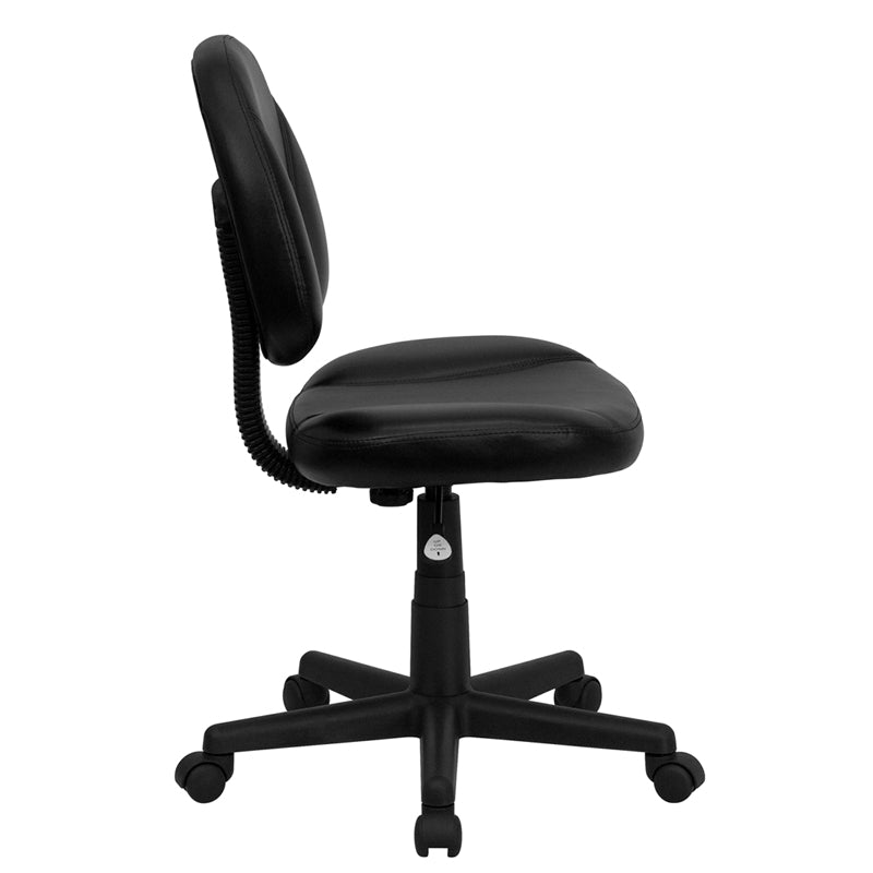 FLASH Ronald Mid Back Black LeatherSoft Swivel Ergonomic Office Chair with Adjustable Back Depth - Perfect for Home Office, Gaming & Workspace Comfort