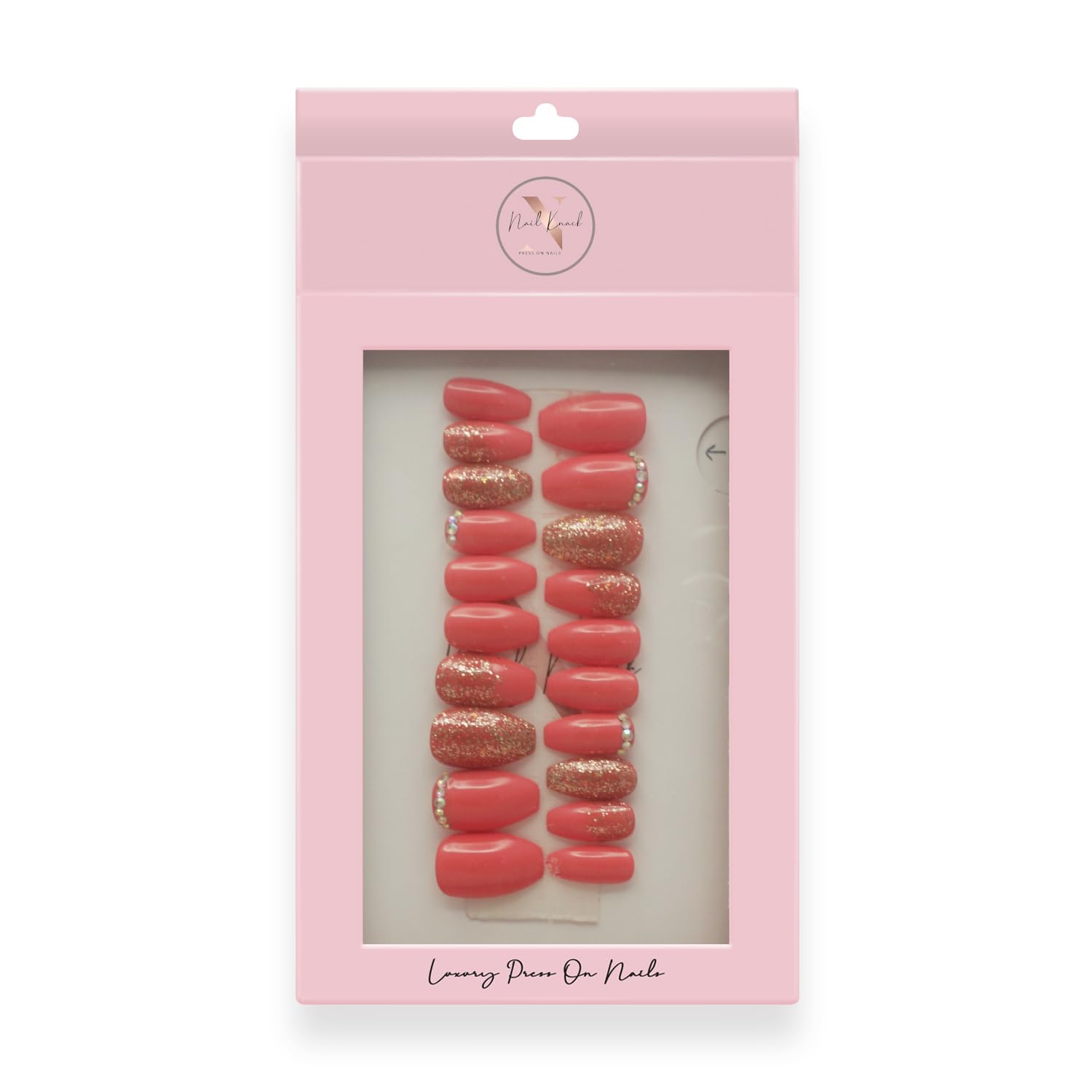 Premium Fake Press-On Nails - Peach Glitter Ombre Set of 20 | Reusable Full Coverage Artificial Nails with UV Gel Coating | Easy to Use & Time-Saving Stick-On Nail Extensions for Manicures, Parties, Weddings & Daily Wear