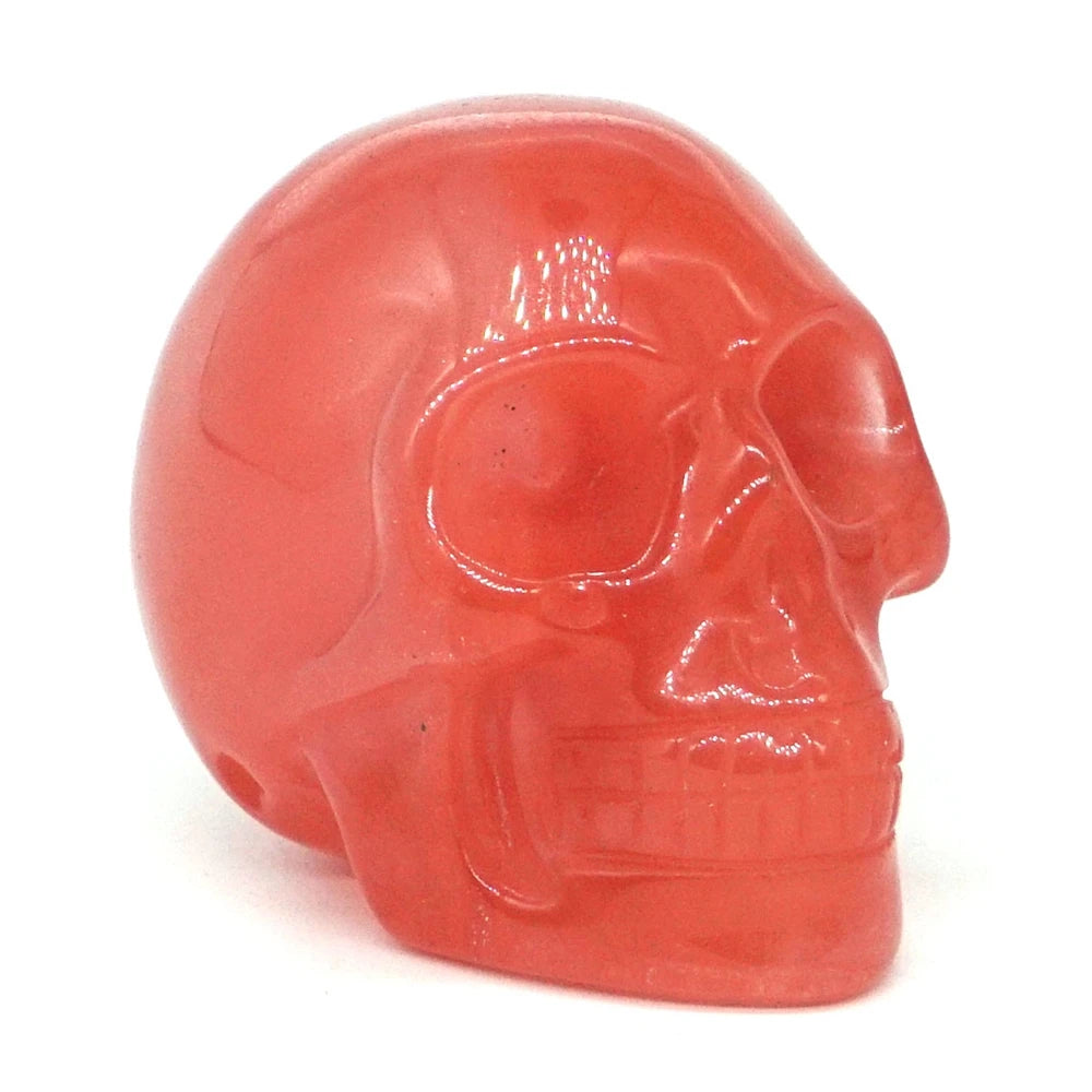 2 Pack Skull Statue Cherry Quartz Crystal Carved Figurines - Reiki Healing Stones, Home Decor, Room Decoration for Halloween, Meditation & Spiritual Gifts (Perfect for Altars, Yoga Spaces & Gothic Decor)