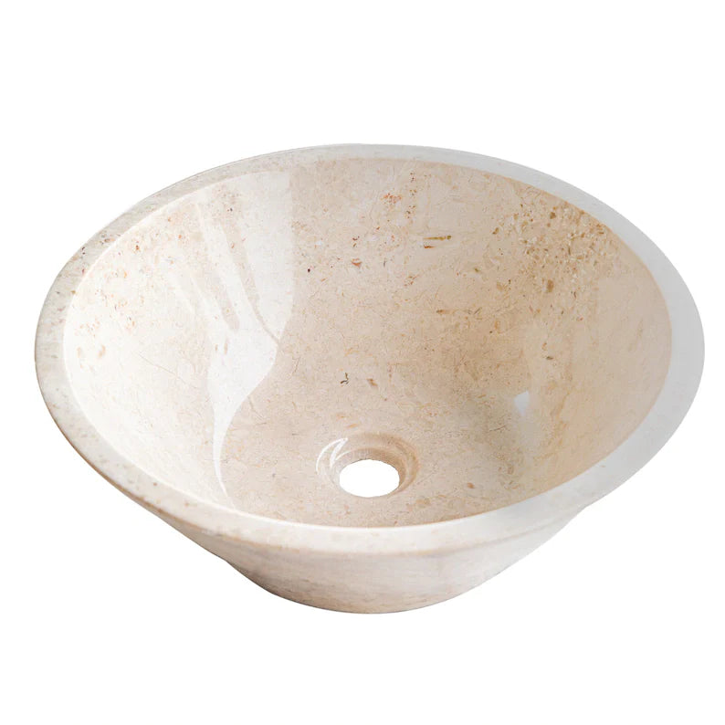 Polished Cappuccino Beige Marble V-Shaped Tapered Bathroom Sink - Above Vanity Countertop Basin CBMVTS15 for Modern Bathroom & Powder Room Decor