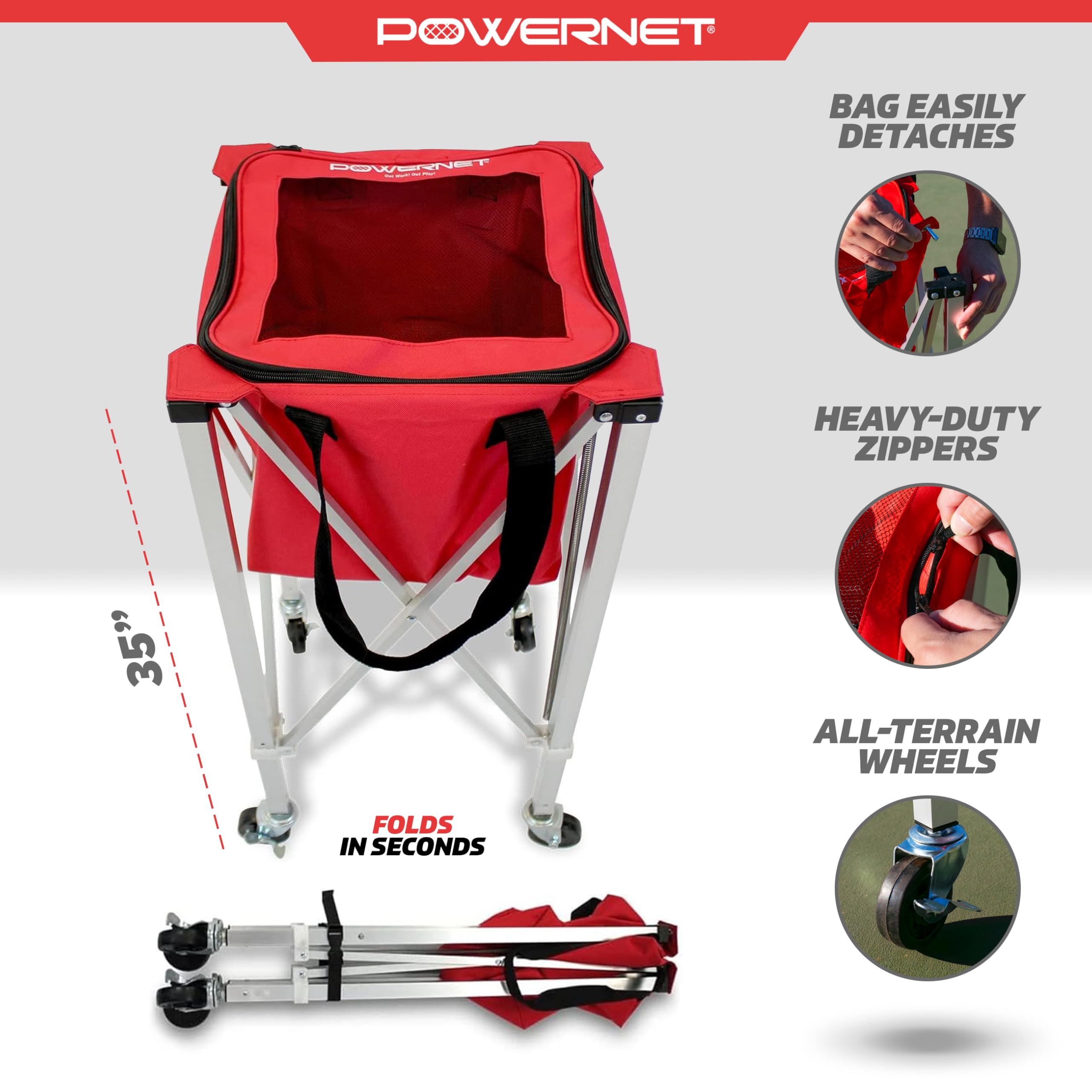 PowerNet Wheeled Caddy Cart - Portable Multi-Sport Ball Hopper for Baseball, Softball & Tennis | Perfect for Training, Drills & Team Practices | Durable Sports Equipment for Coaches & Players