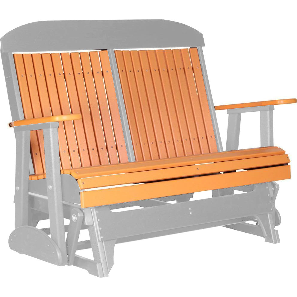 LuxCraft 4 ft. Tangerine Recycled Plastic Highback Outdoor Glider Bench - Perfect for Patio, Garden, and Backyard Relaxation