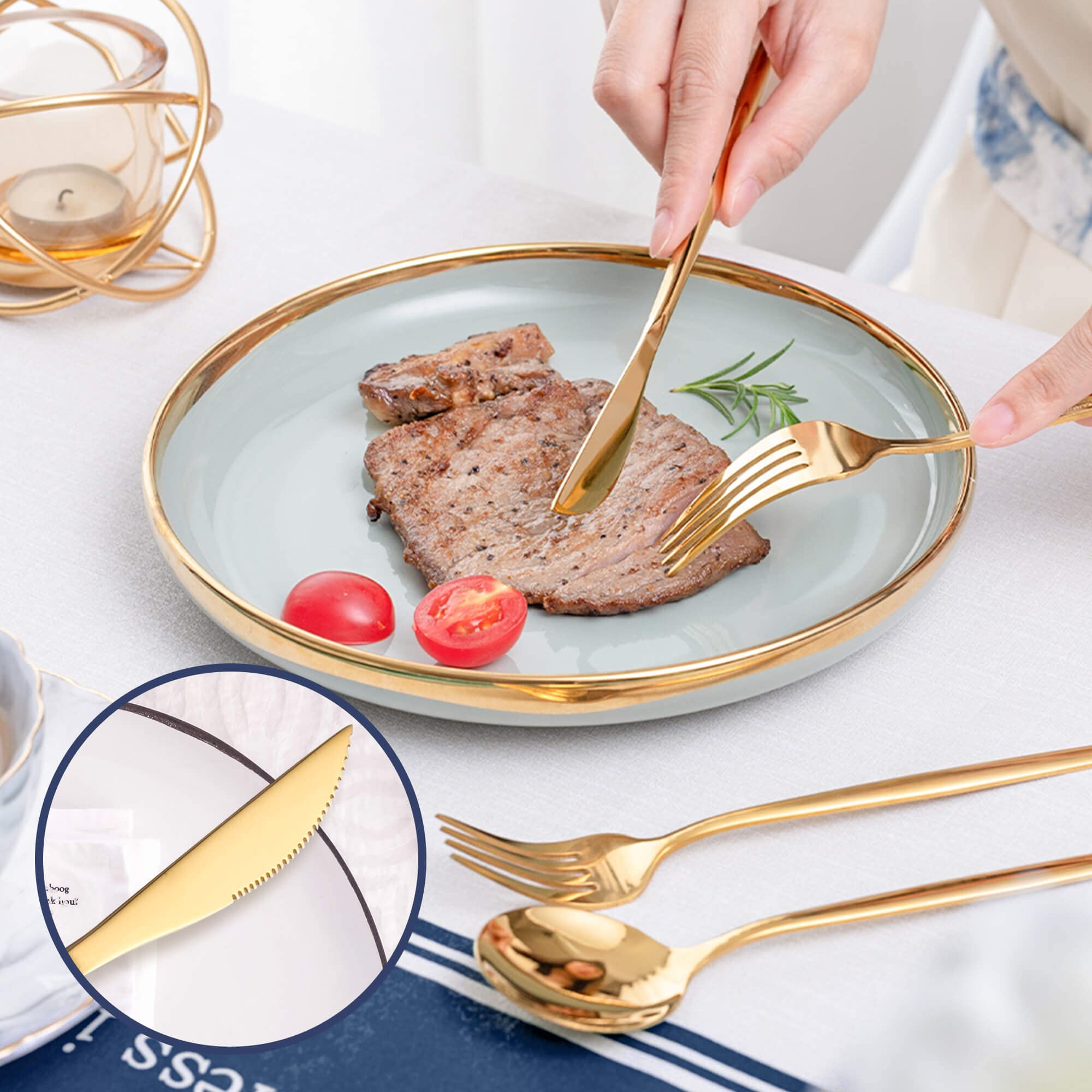 40-Piece Gold Silverware Set - Stainless Steel Flatware Cutlery Set Service for 8 (Forks, Spoons, Knives) - Elegant Kitchen Utensil & Tableware for Home, Restaurant & Wedding - Dishwasher Safe - Perfect for Dining, Entertaining & Special Occasions