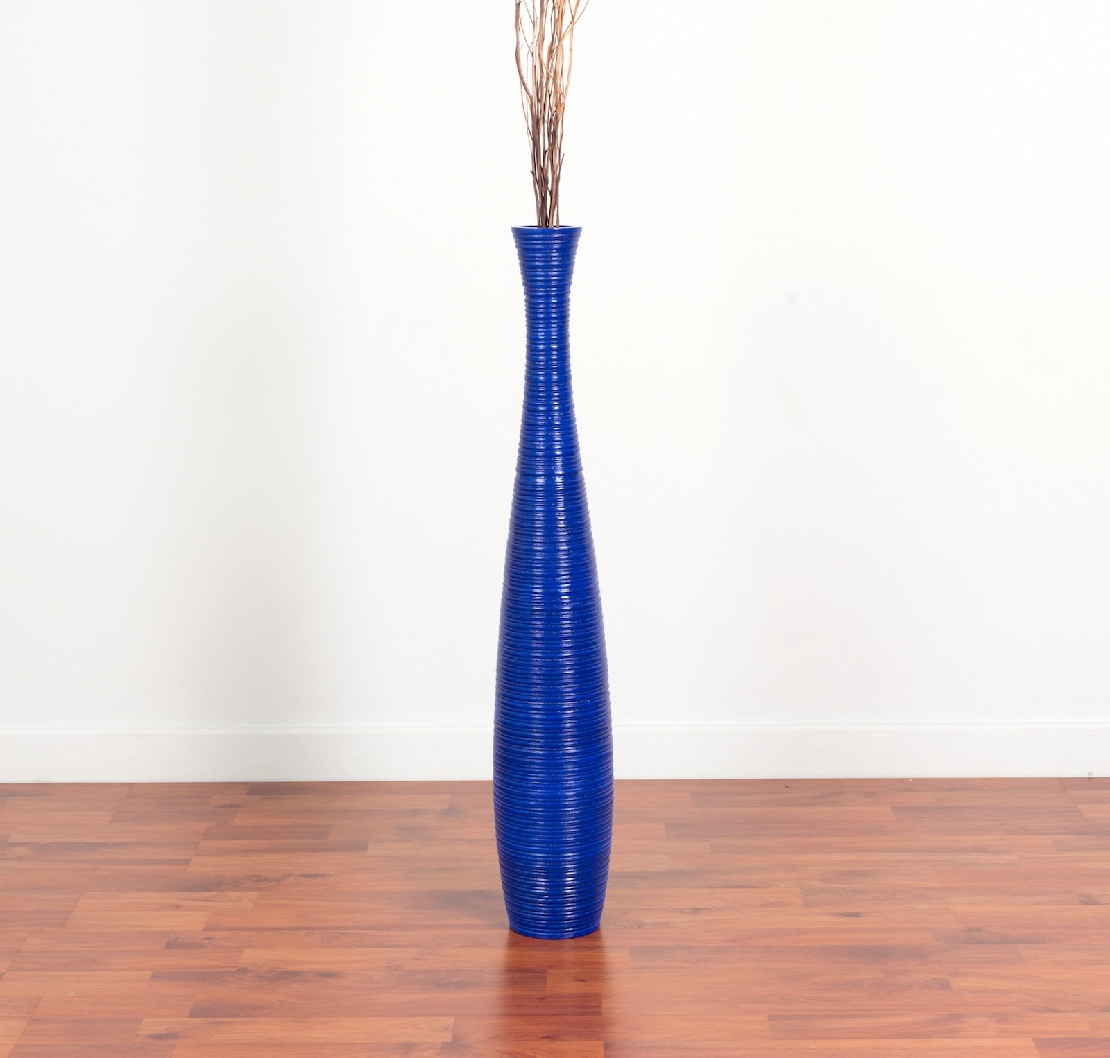 Leewadee 28 Inch Large Blue Wooden Floor Vase - Farmhouse Decor for Flowers, Fake Plants & Pampas Grass - Perfect for Living Room, Bedroom & Entryway Decor