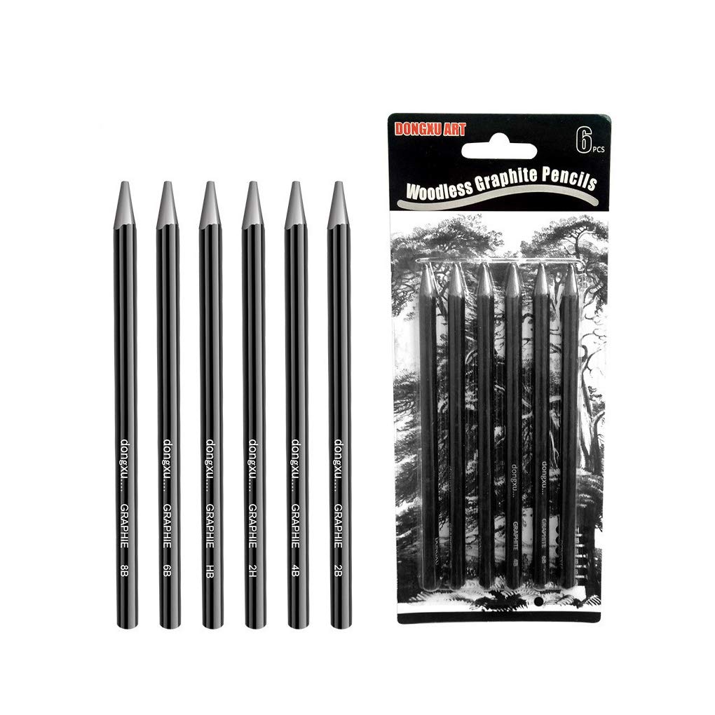 Premium Woodless Graphite Drawing Pencils Set - 6 Pencils (2H, HB, 2B, 4B, 6B, 8B) for Sketching, Shading & Artwork | Ideal for Beginners & Professional Artists | Perfect for Portrait Drawing, Architectural Sketches & Comic Art
