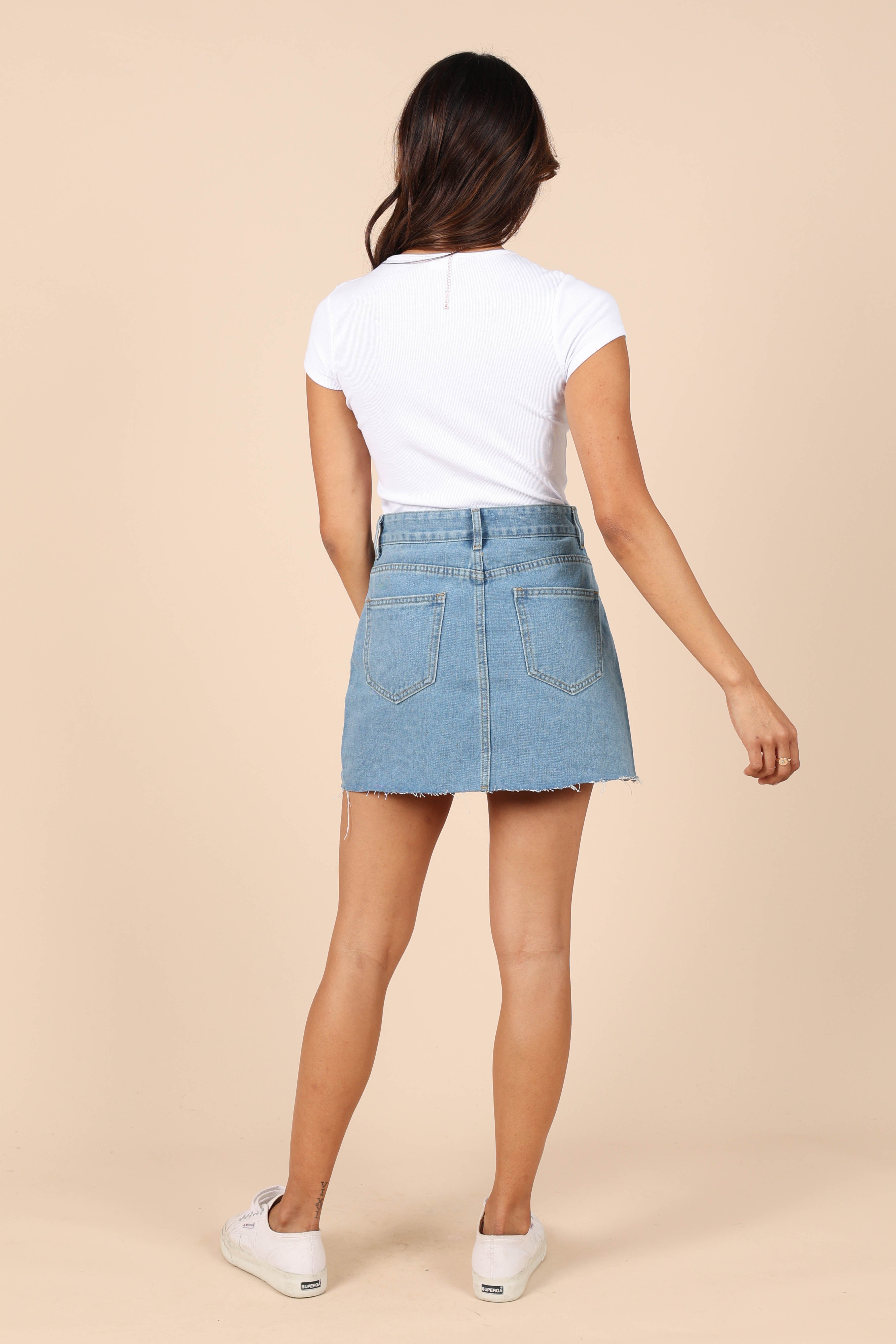 Kenny Skirt - Mid Blue Wash Denim Skirt for Women | Vintage Style High Waist A-Line Skirt | Perfect for Casual Outings, Date Nights & Office Wear