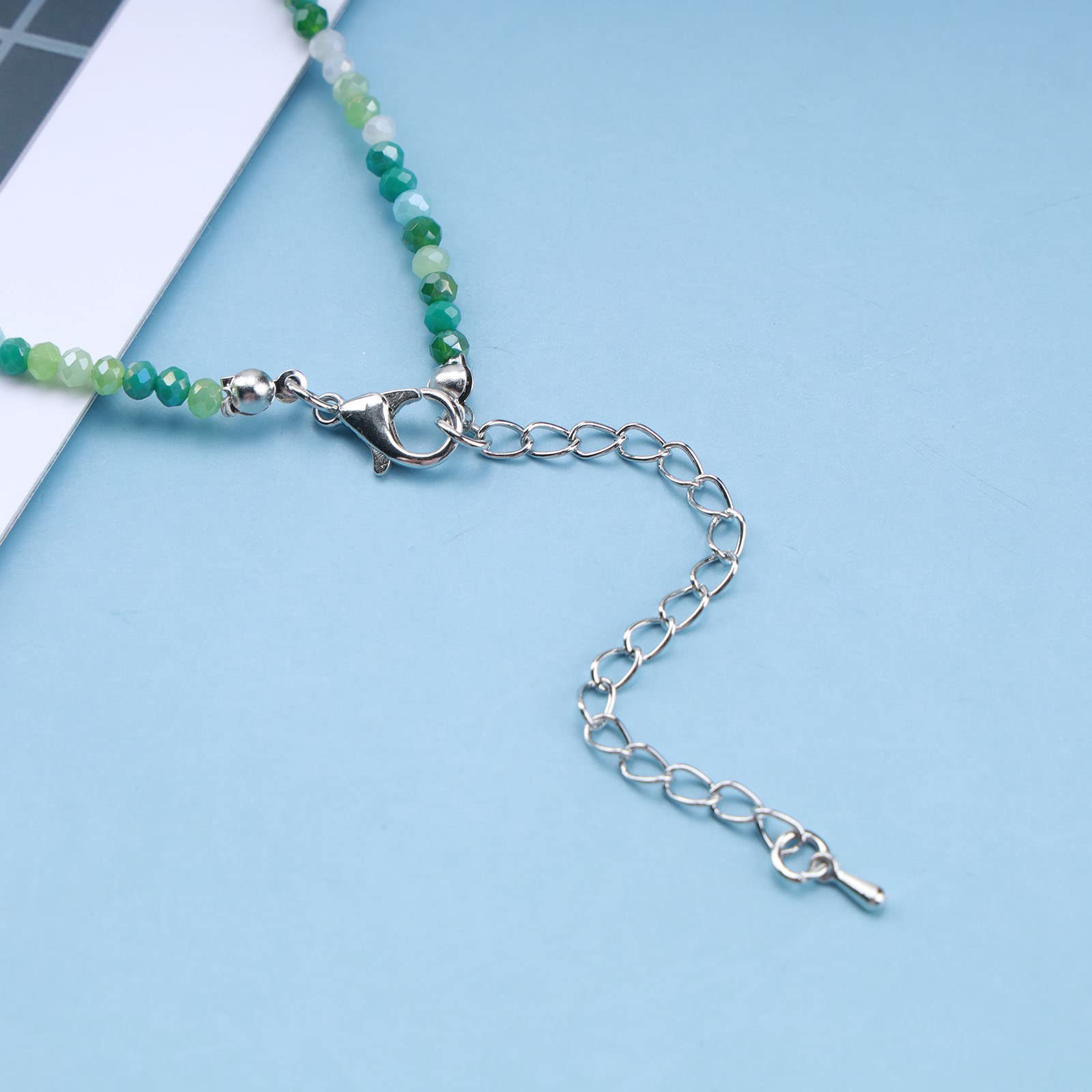 Boho Beaded Choker Necklace - Green & White Seed Bead Handmade Jewelry for Women, Dainty Round Beads Collar Necklace | Perfect for Festivals, Weddings & Boho Fashion