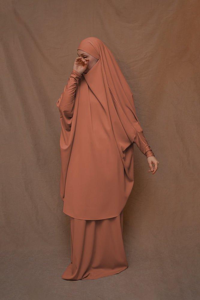 Orange Moira Umrah Prayer Gown with Niqab - Modest Islamic Abaya for Women - Perfect for Hajj, Umrah & Daily Prayers