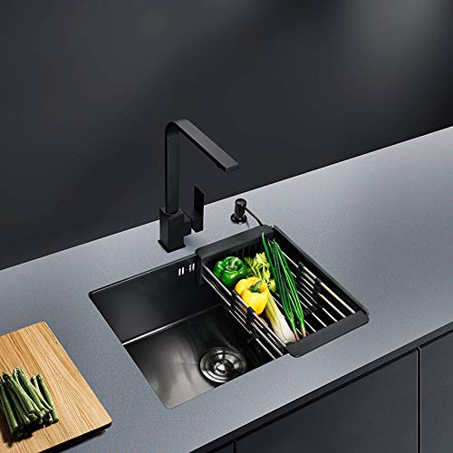 Stainless Steel Black Single Bowl Kitchen Sink - WooDeY Above Counter or Drop-In Vegetable Washing Basin for Modern Kitchens | Perfect for Food Prep, Dishwashing & Small Space Homes