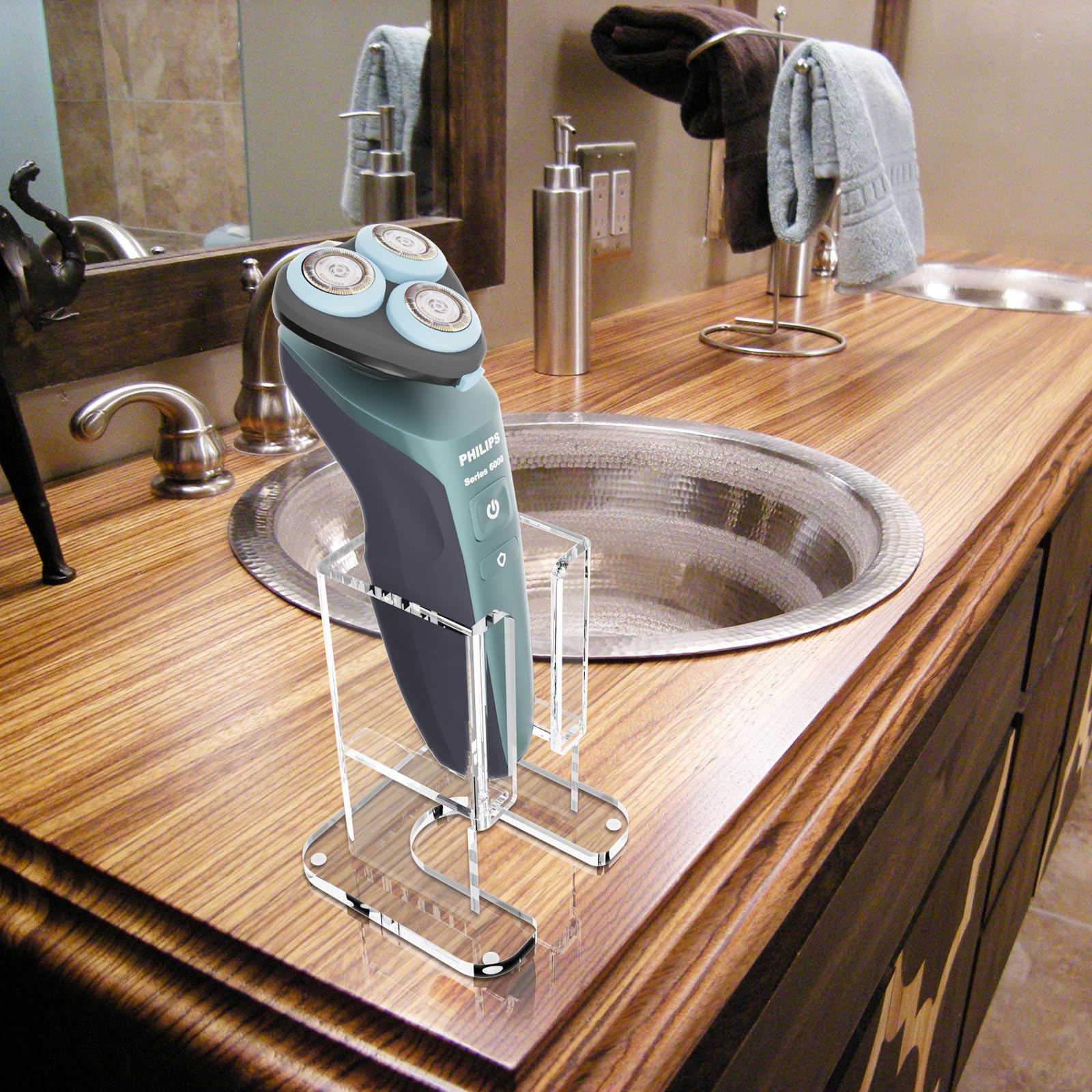 Philips Norelco Electric Shaver Stand - Universal Acrylic Shaver Holder with Base for Men's Grooming | Bathroom Storage Rack & Home Accessories | Perfect for Travel & Daily Shaving Routine