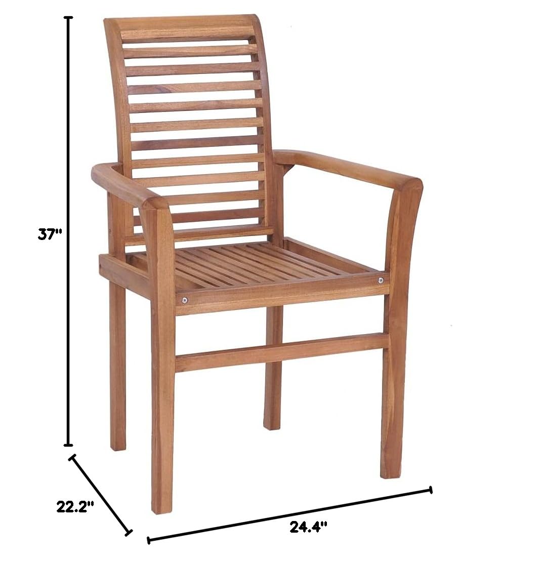 Premium SKM Solid Teak Wood Dining Chairs Set of 2 with Cream Cushions - Modern Kitchen & Dining Room Furniture for Home Decor