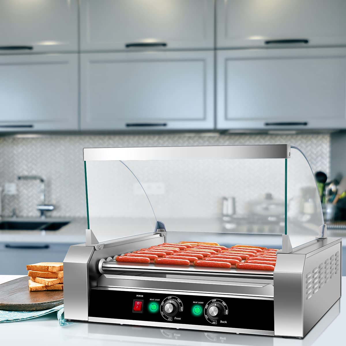 KOTEK Commercial & Home Hot Dog Roller Machine - 30 Hot Dogs & 11 Non-Stick Rollers, Sausage Grill Cooker with Glass Cover, Drip Tray & Dual Temp Control - Perfect for Restaurants, Carnivals, Food Trucks & Home BBQs (11 Rollers)