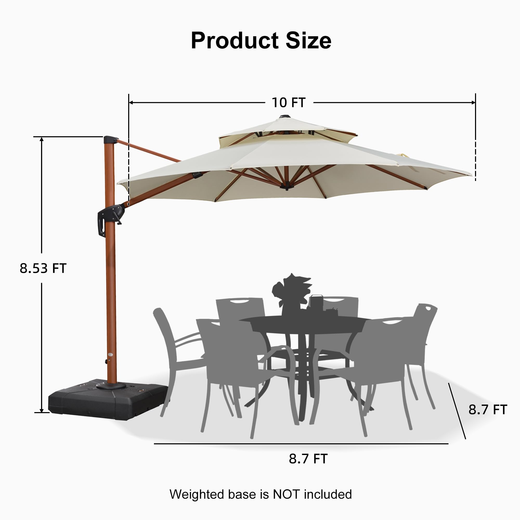 Purple Leaf 10ft Windproof Cantilever Umbrella for Patio, Pool & Garden - Cream