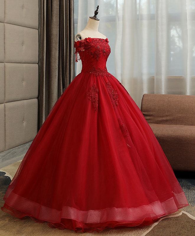 Elegant Burgundy Tulle Lace Long Prom Gown - Formal Evening Dress for Homecoming, Wedding & Special Occasions