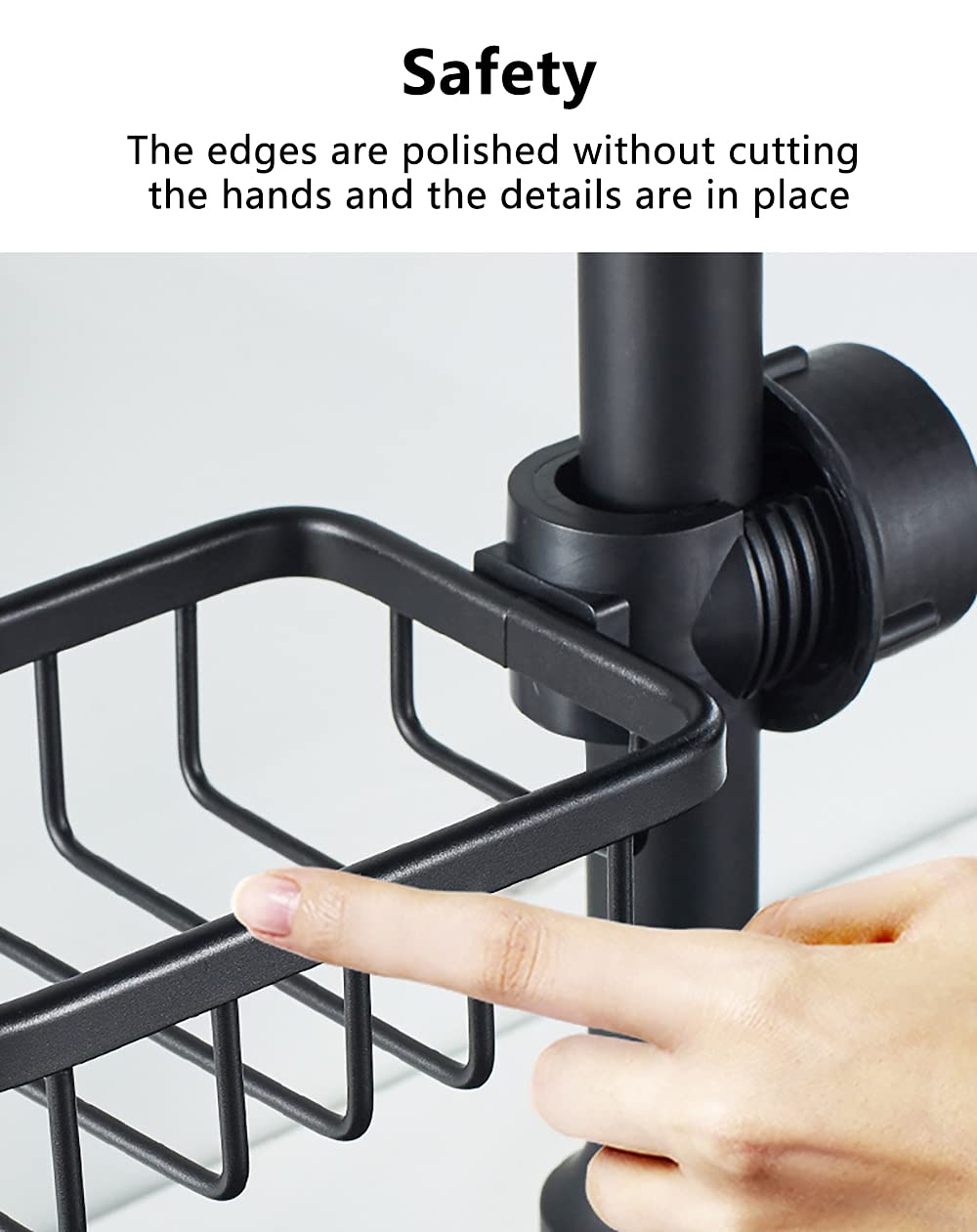 Stainless Steel Kitchen Sink Organizer - Faucet Rack with Soap Dish & Sponge Holder | Space-Saving Aluminum Sink Storage Basket with Hook | Perfect for Small Kitchens, Apartments & RV Living (Black)