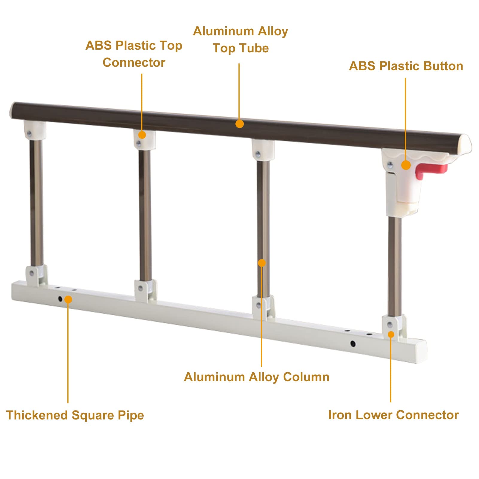 Fall Prevention Safety Bed Rail for Elderly & Disabled - Portable Bedside Hand Guard Support for King/Queen Size Mattresses - Assist with Getting In/Out of Bed - Home & Hospital Use (Brown)