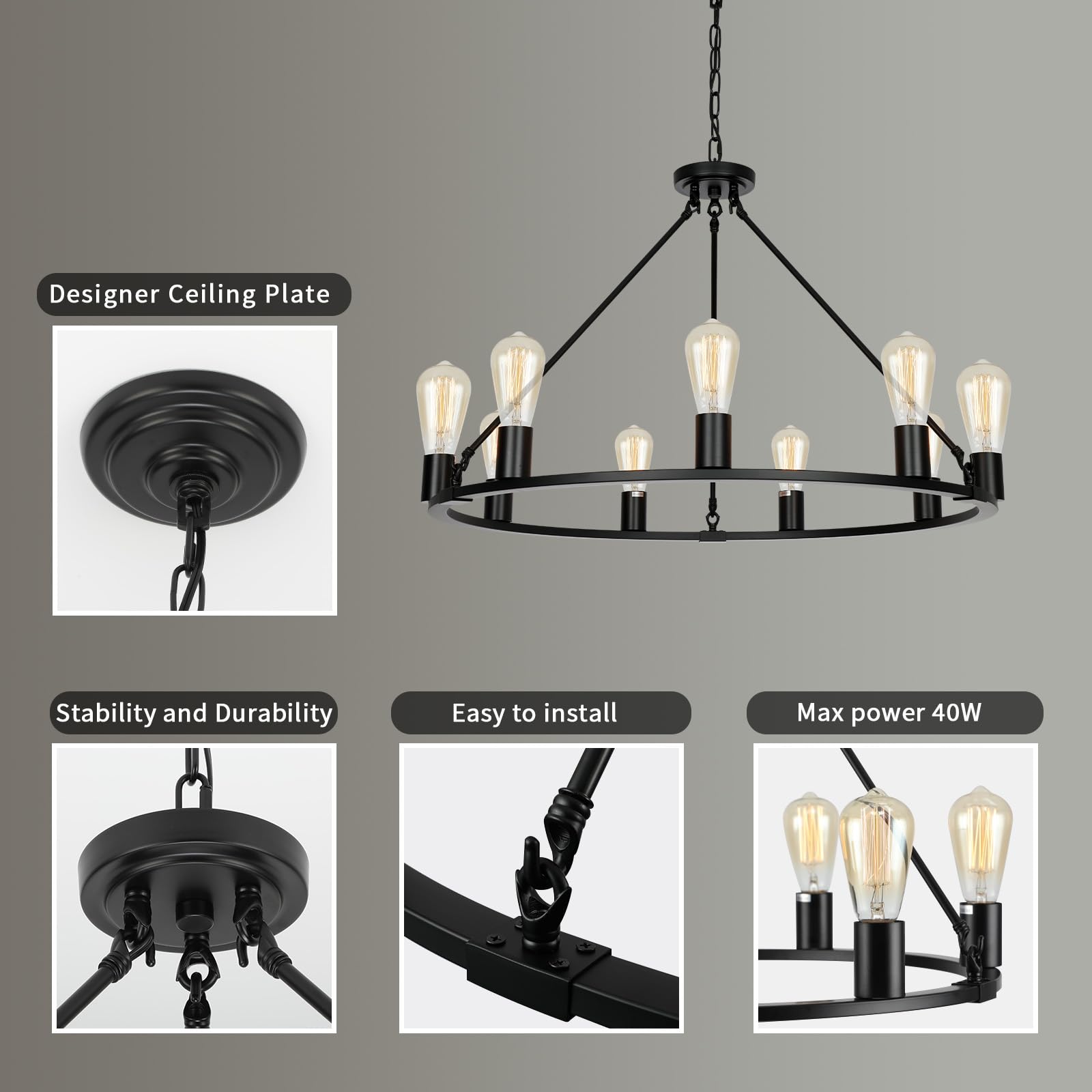 Black Wagon Wheel Chandelier - 32