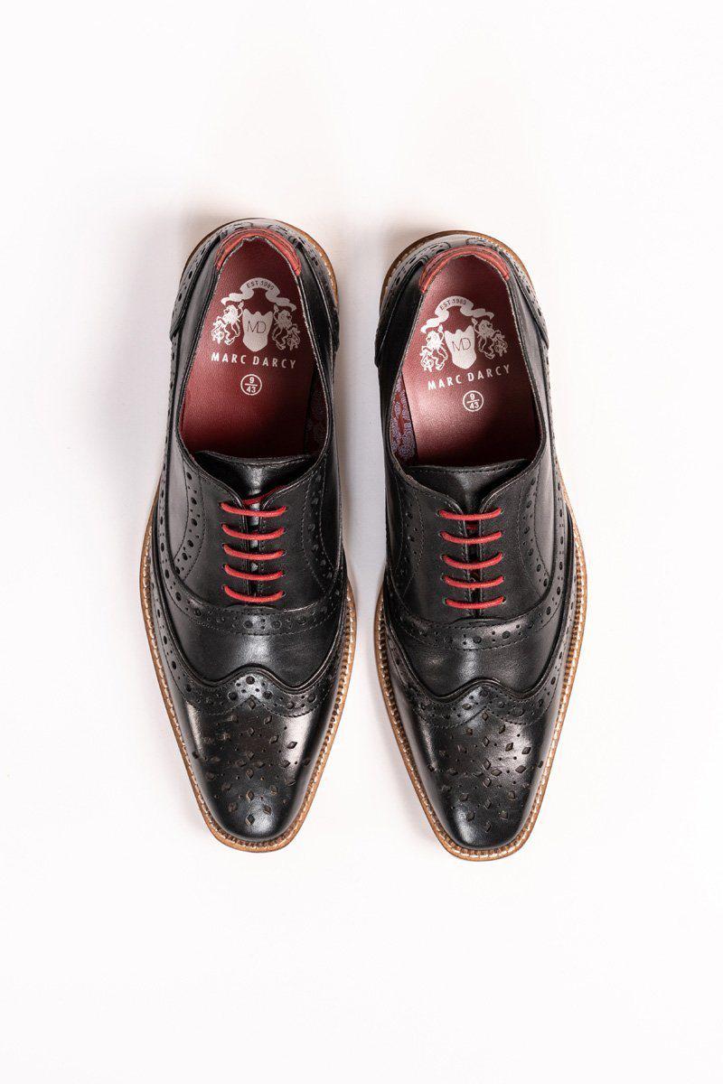 LARKIN Men's Black Leather Brogue Shoes - Classic Oxford Style Dress Shoes for Business, Office & Formal Occasions